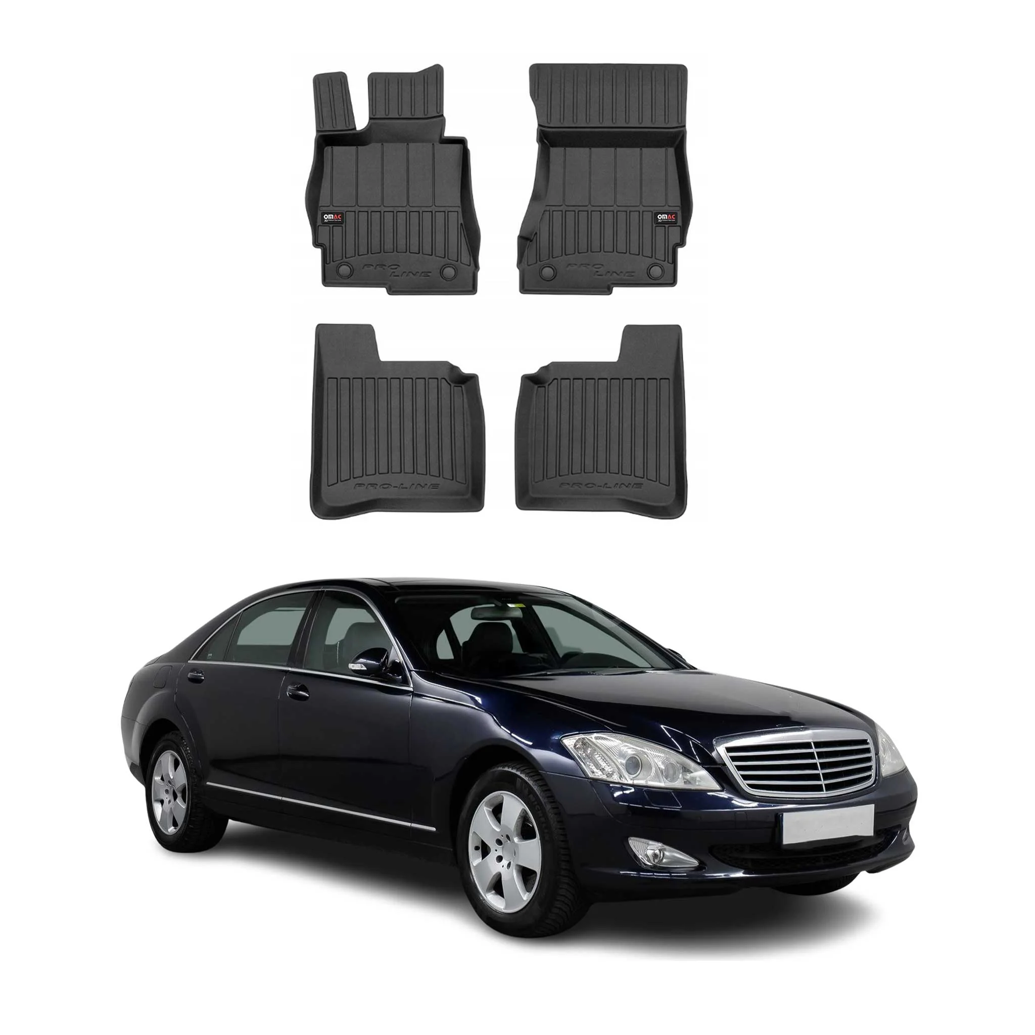 OMAC Gummi Fußmatten für Mercedes S Klasse W221 Langer 2005-2013 Premium TPE 4x