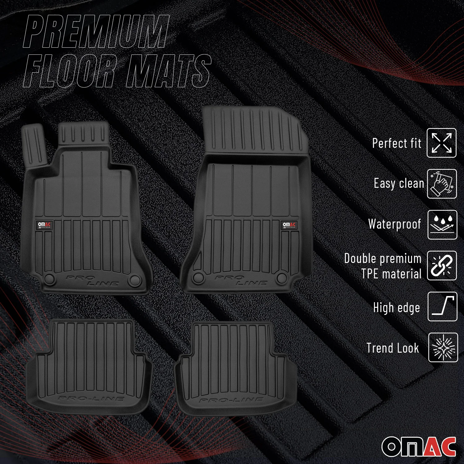 Fußmatten Gummimatte für Mercedes E-Klasse C207 2009-2017 Premium Schwarz TPE 4x - Image 2