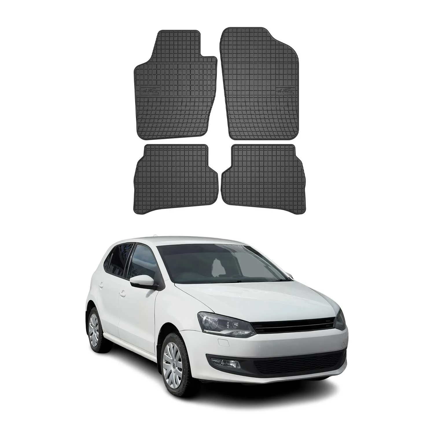 OMAC Gummi Fußmatten für VW Polo 2009-2017 Automatten Gummi Schwarz 4tlg