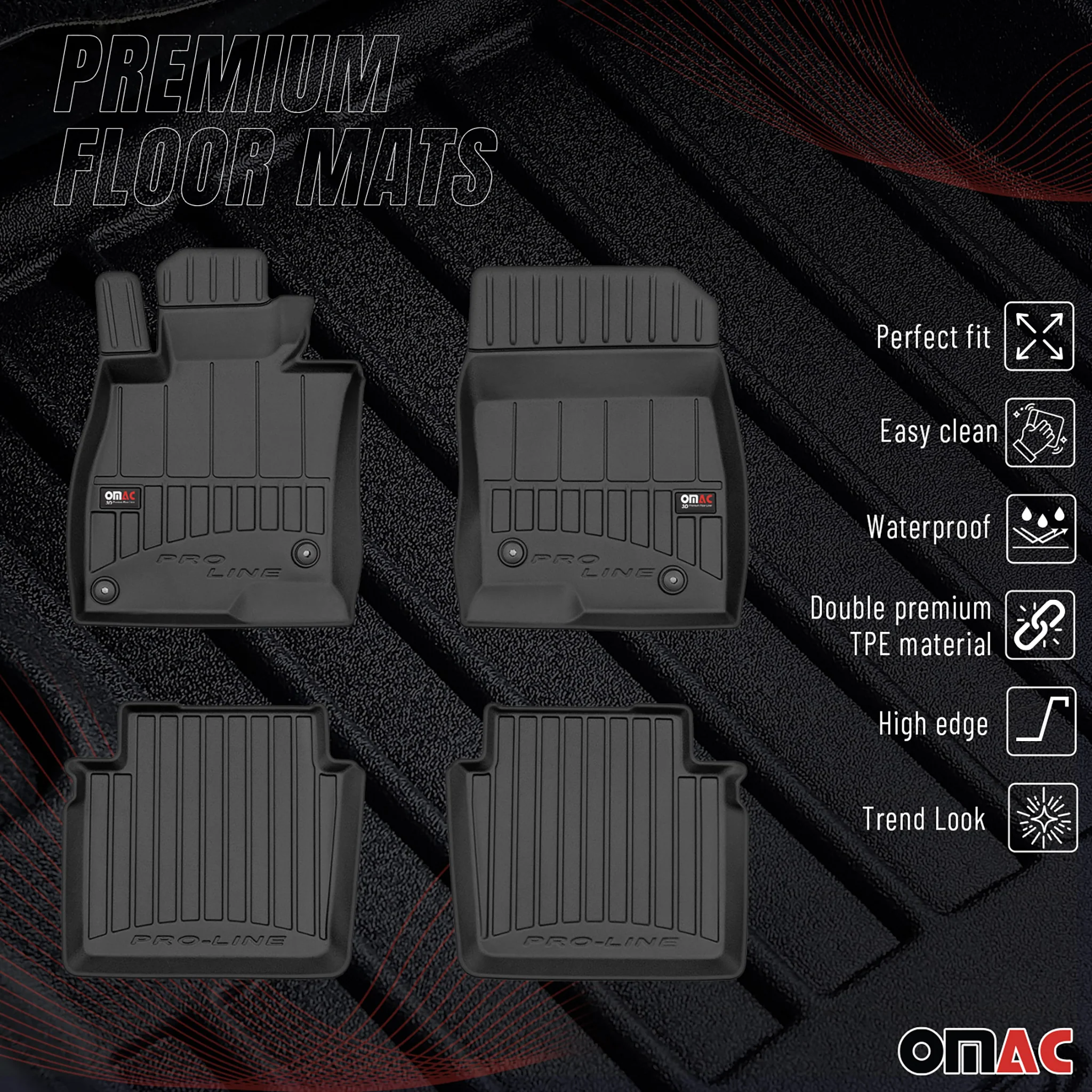 OMAC Gummi Fußmatten für Mazda 6 Stufenheck 2012-2018 Premium Gummi Schwarz 4tlg - Image 2