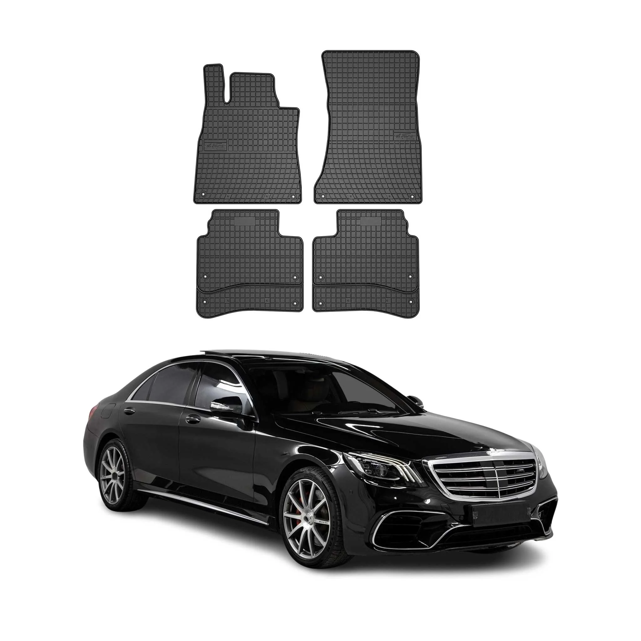 OMAC Gummi Fußmatten für Mercedes S Klasse W222 SD 2013-2020 Matten Schwarz 4x