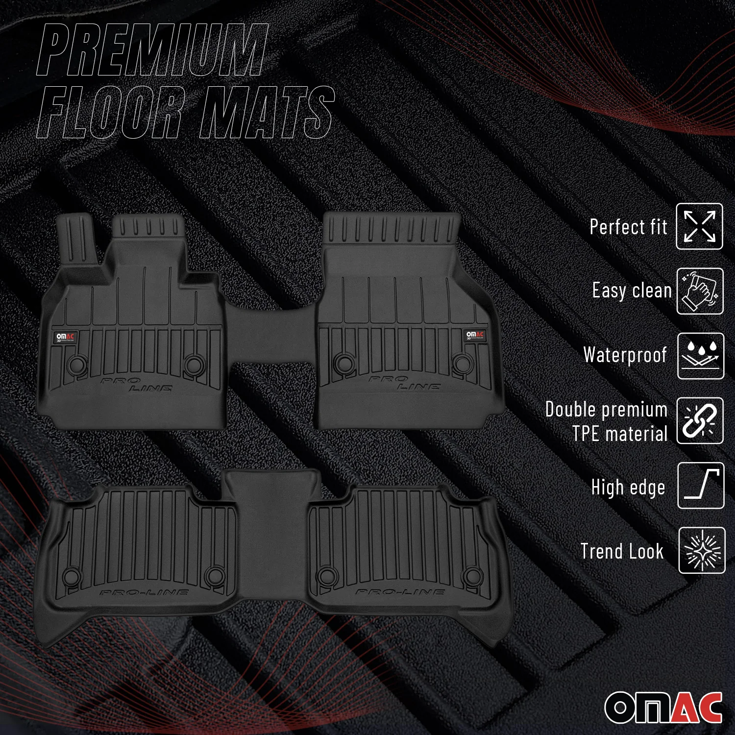 Fußmatten Gummimatten für BMW IX I20 2021-2026 OMAC Premium 3D Schwarz TPE 2 tlg - Image 2