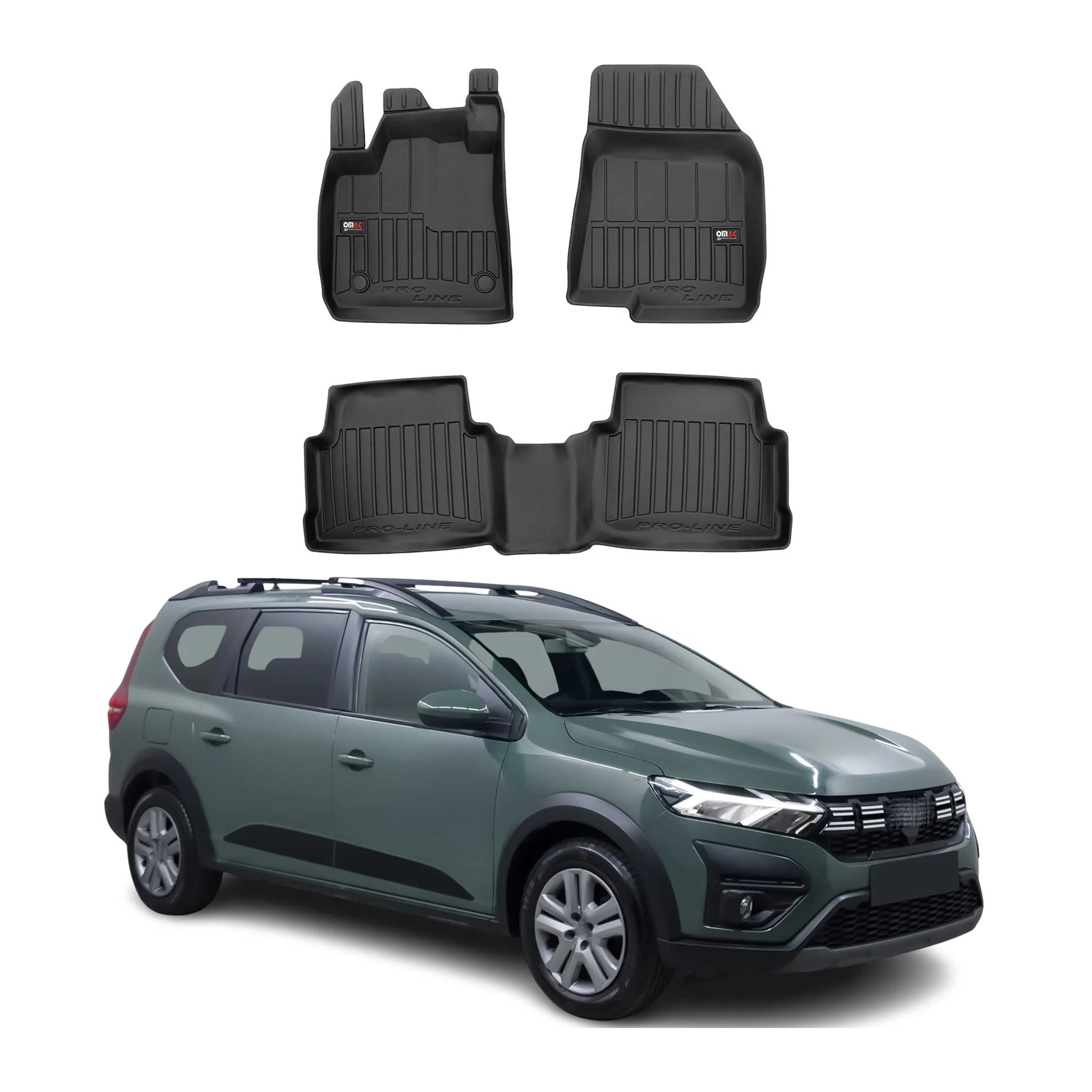 Fußmatten Gummimatten für Dacia Jogger 2026-2026 OMAC Premium 3D Schwarz TPE 3x