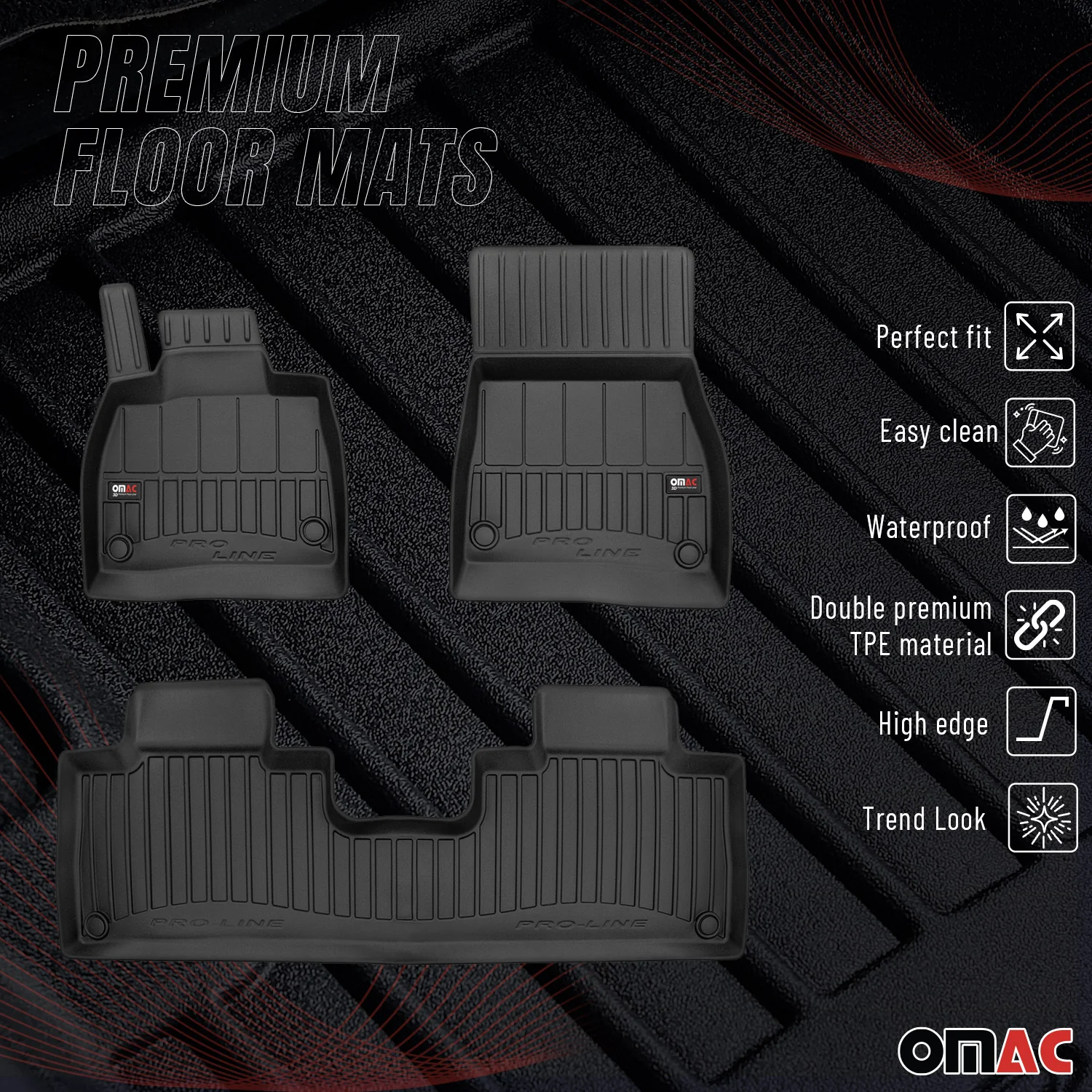 Fußmatten Gummimatten für Mercedes EQS SUV X296 2022-2026 Premium Schwarz TPE 3x - Image 2