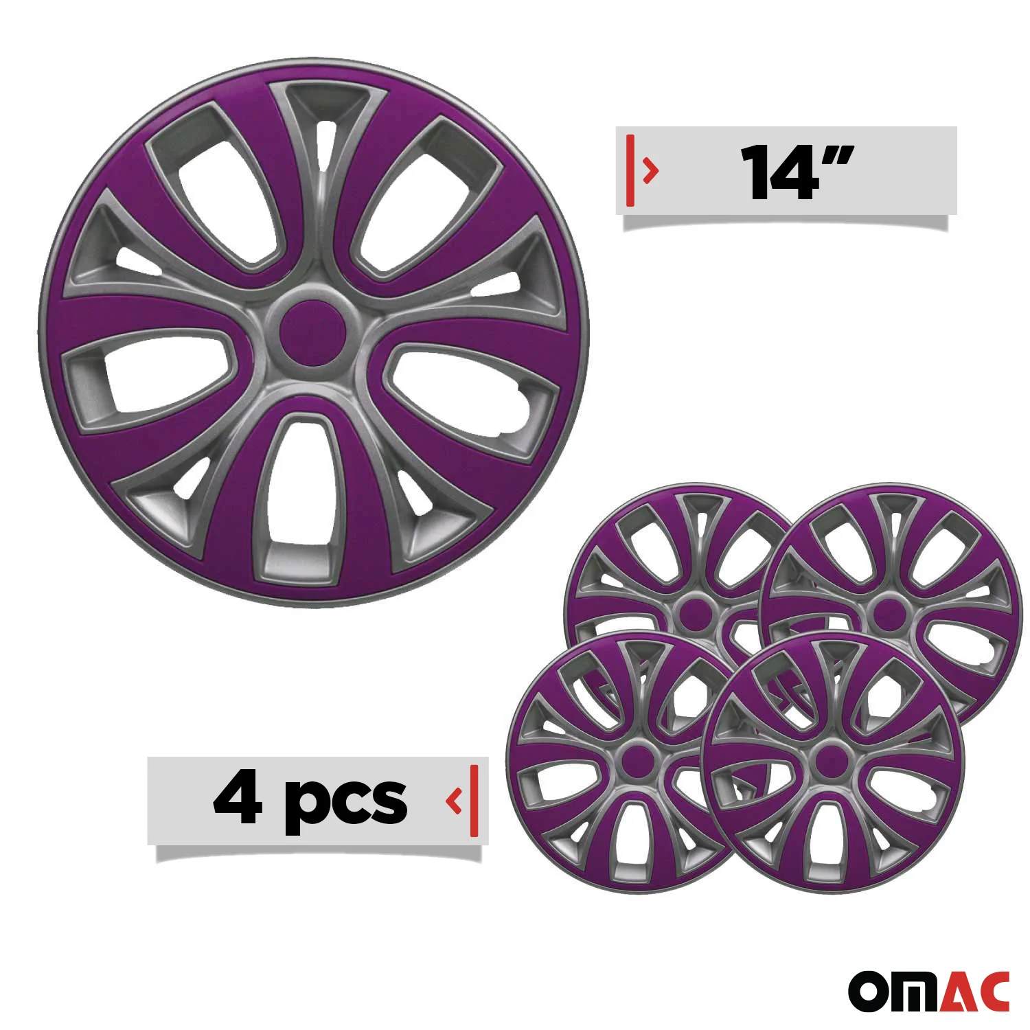 4x Radblenden Radkappen Radzierblenden 14" Zoll Grau Lila Glänzend - Image 3