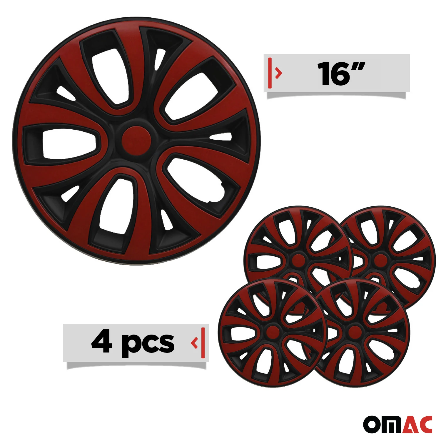 4x Radblenden Radkappen Radzierblenden 16" Zoll Schwarz Rot Glänzend - Image 3