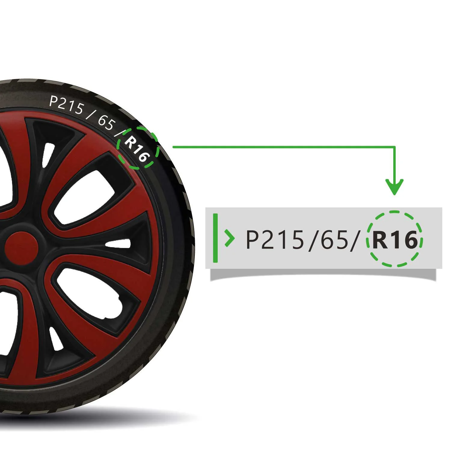 4x Radblenden Radkappen Radzierblenden 16" Zoll Schwarz Rot Glänzend - Image 5