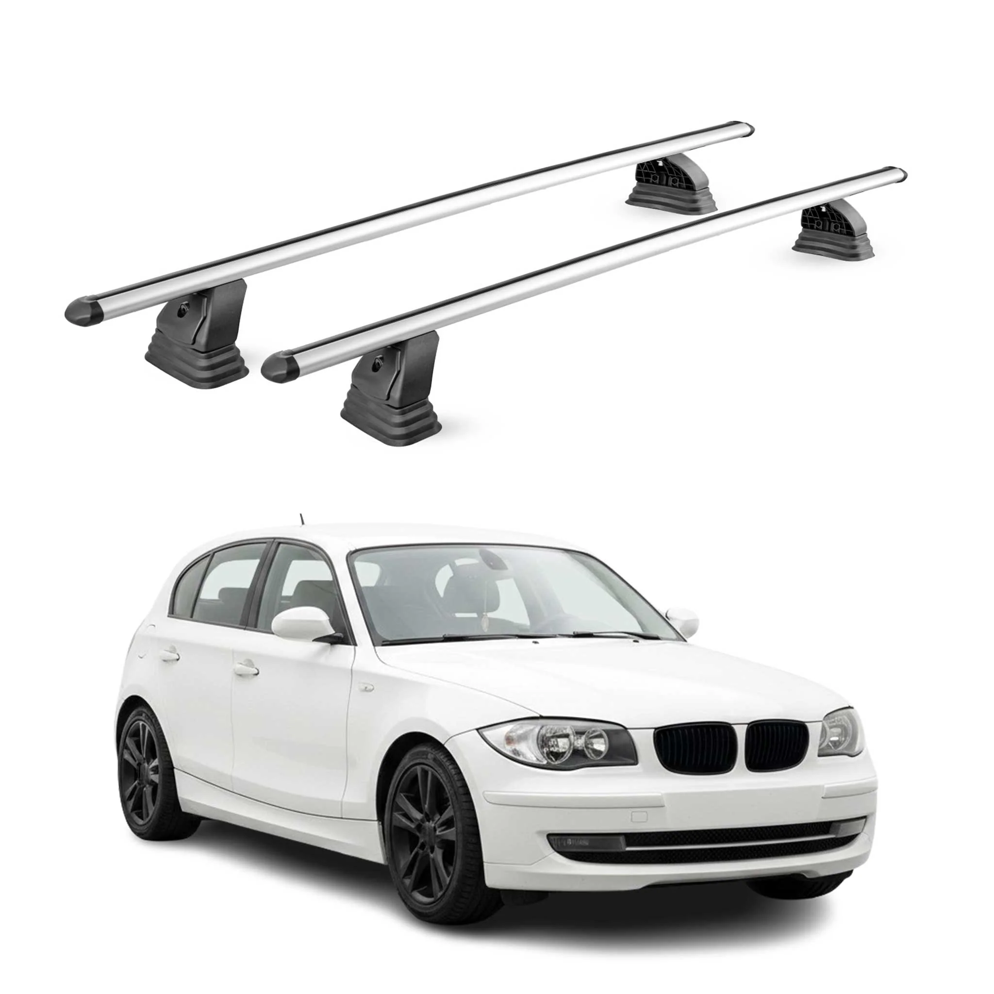 Alu Dachträger für Bmw 1er E87 E81 HB 2004-2011 TÜV T-Nut 75 kg 2tlg Silber