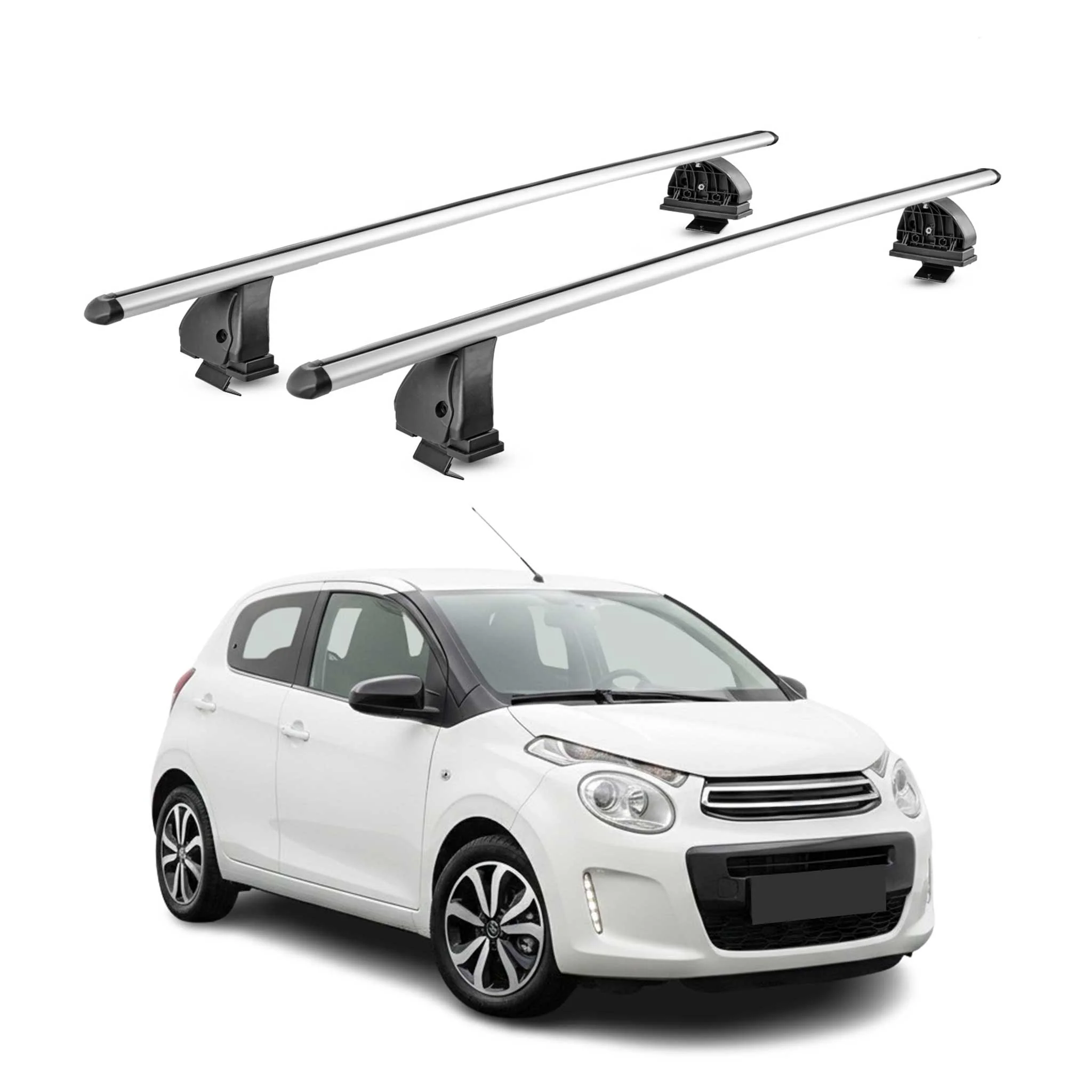 Alu Dachträger für Citroen C1 II 2014-2022 TÜV T-Nut Abschließbar 2tlg Silber