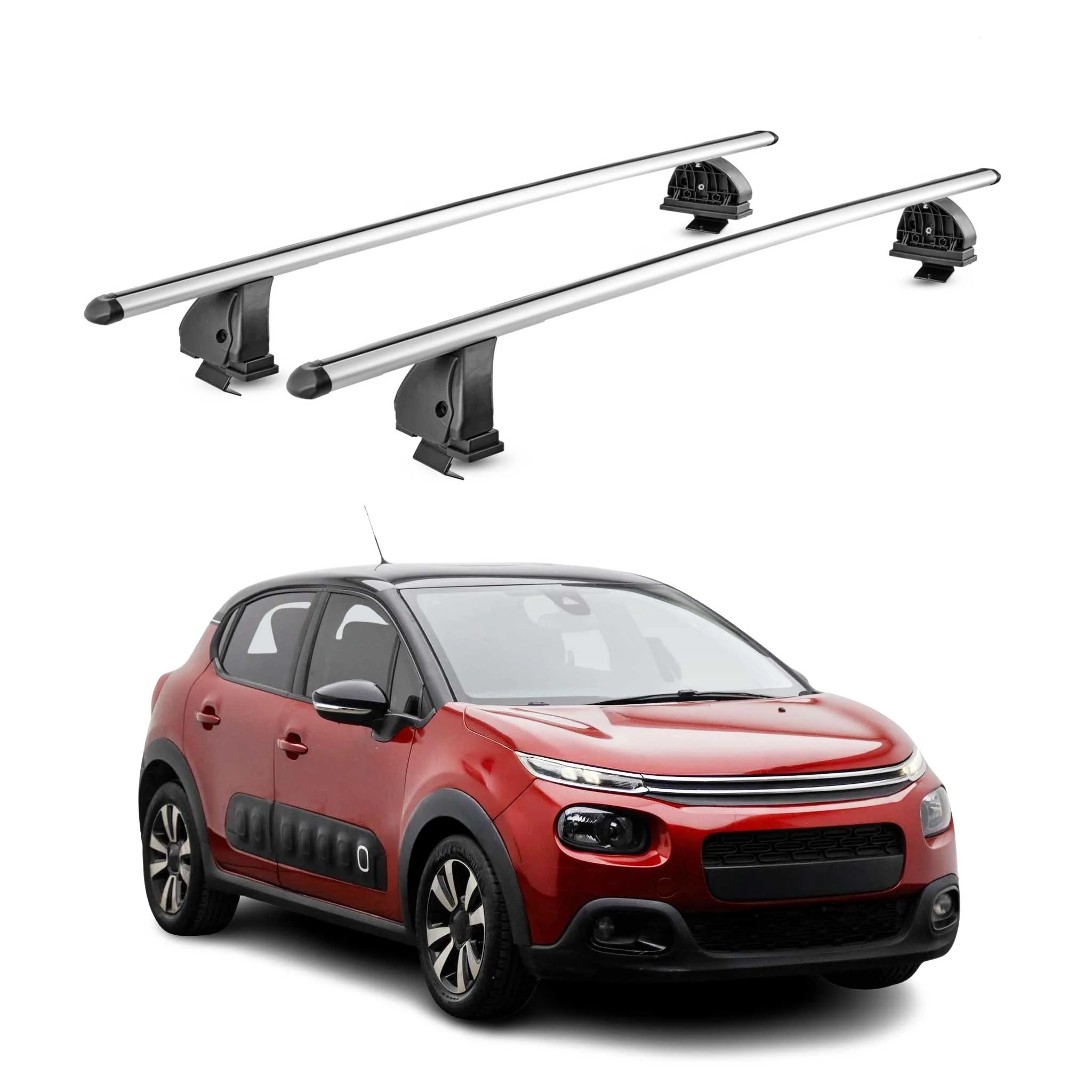 Alu Dachträger für Citroen C3 III 2017-2024 TÜV T-Nut Abschließbar 2tlg Silber