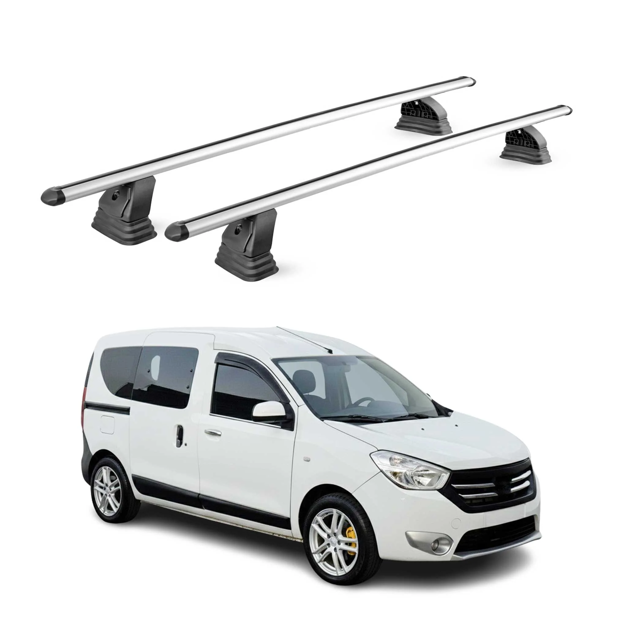 Alu Dachträger für Dacia Dokker 2012-2021 TÜV T-Nut Abschließbar 2tlg Silber