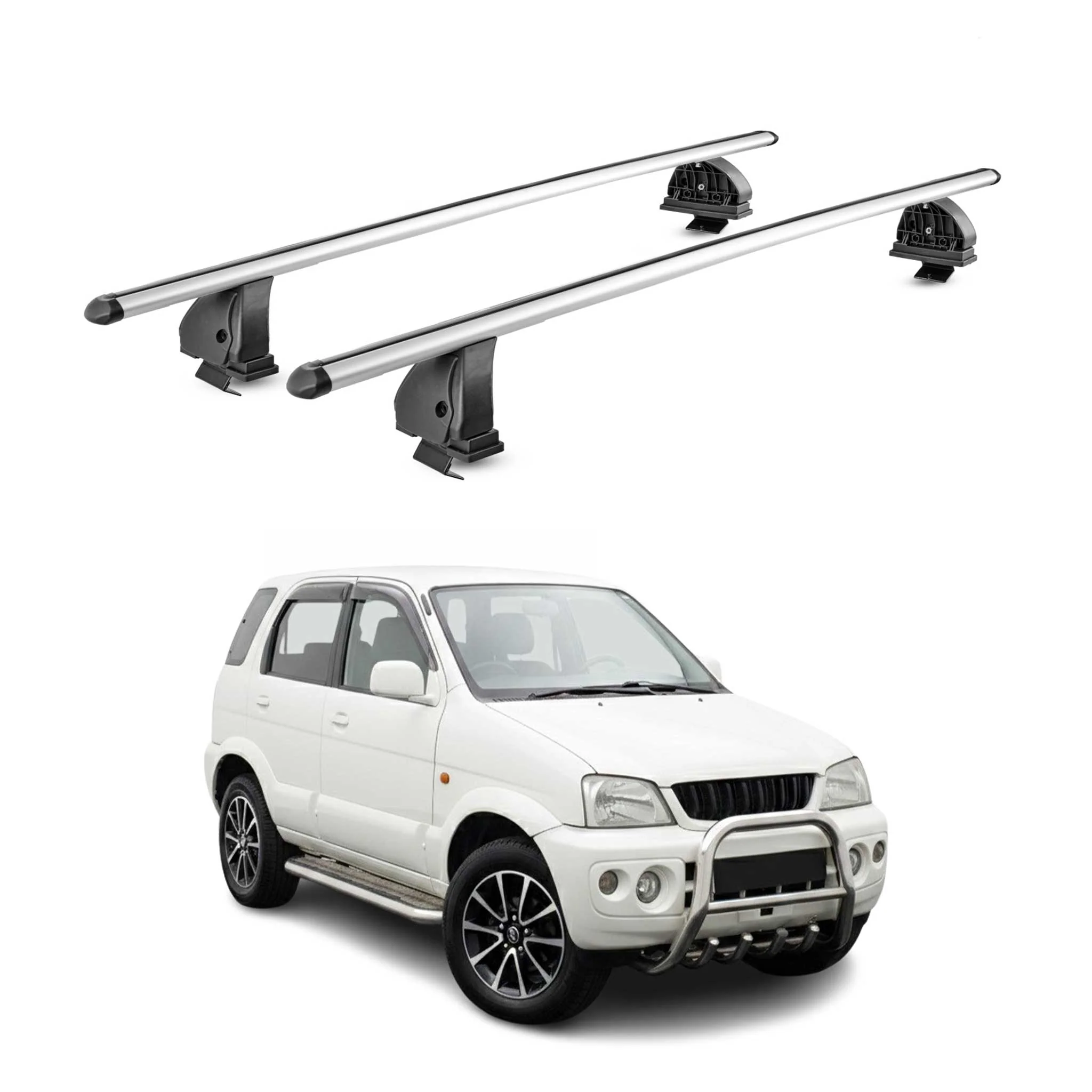 Alu Dachträger für Daihatsu Terios I 1997-2005 TÜV T-Nut 75 kg 2tlg Silber
