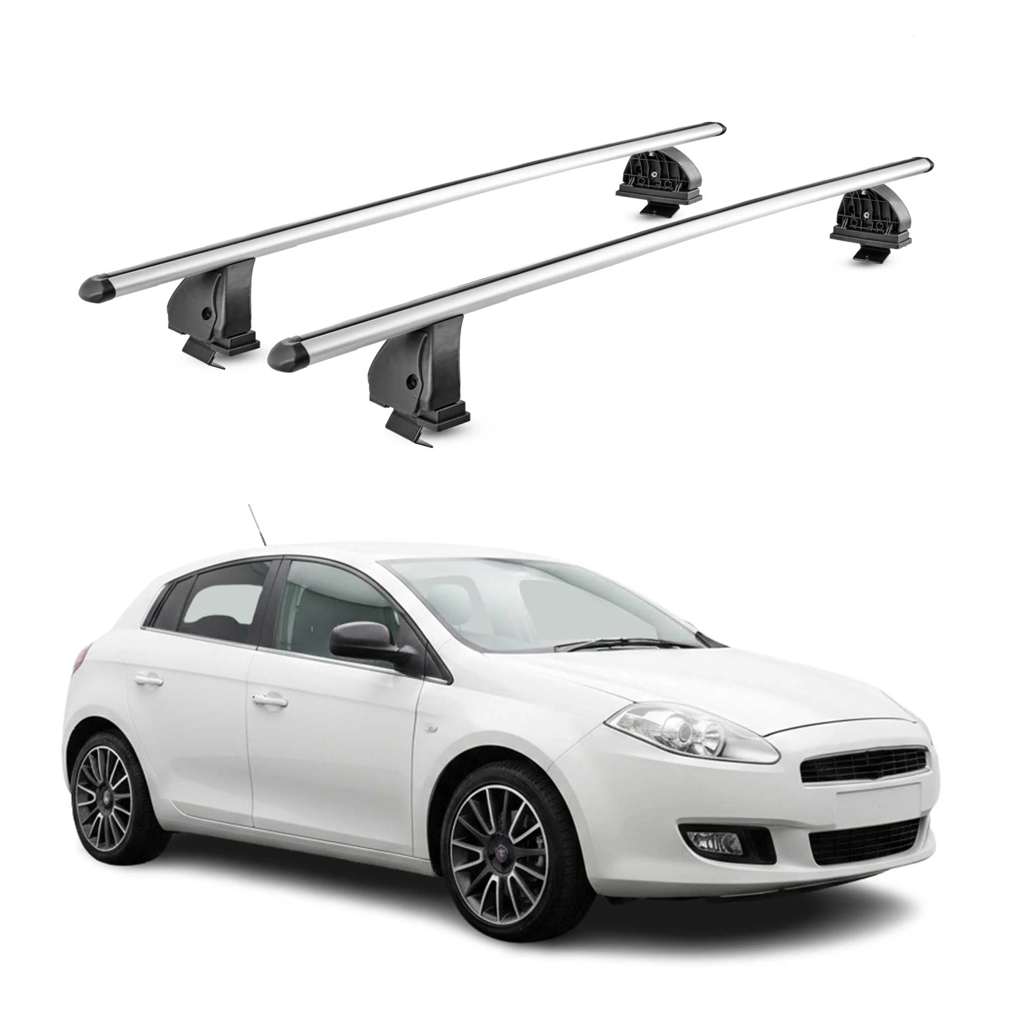 Alu Dachträger für Fiat Bravo II 2007-2014 TÜV T-Nut Abschließbar 2tlg Silber