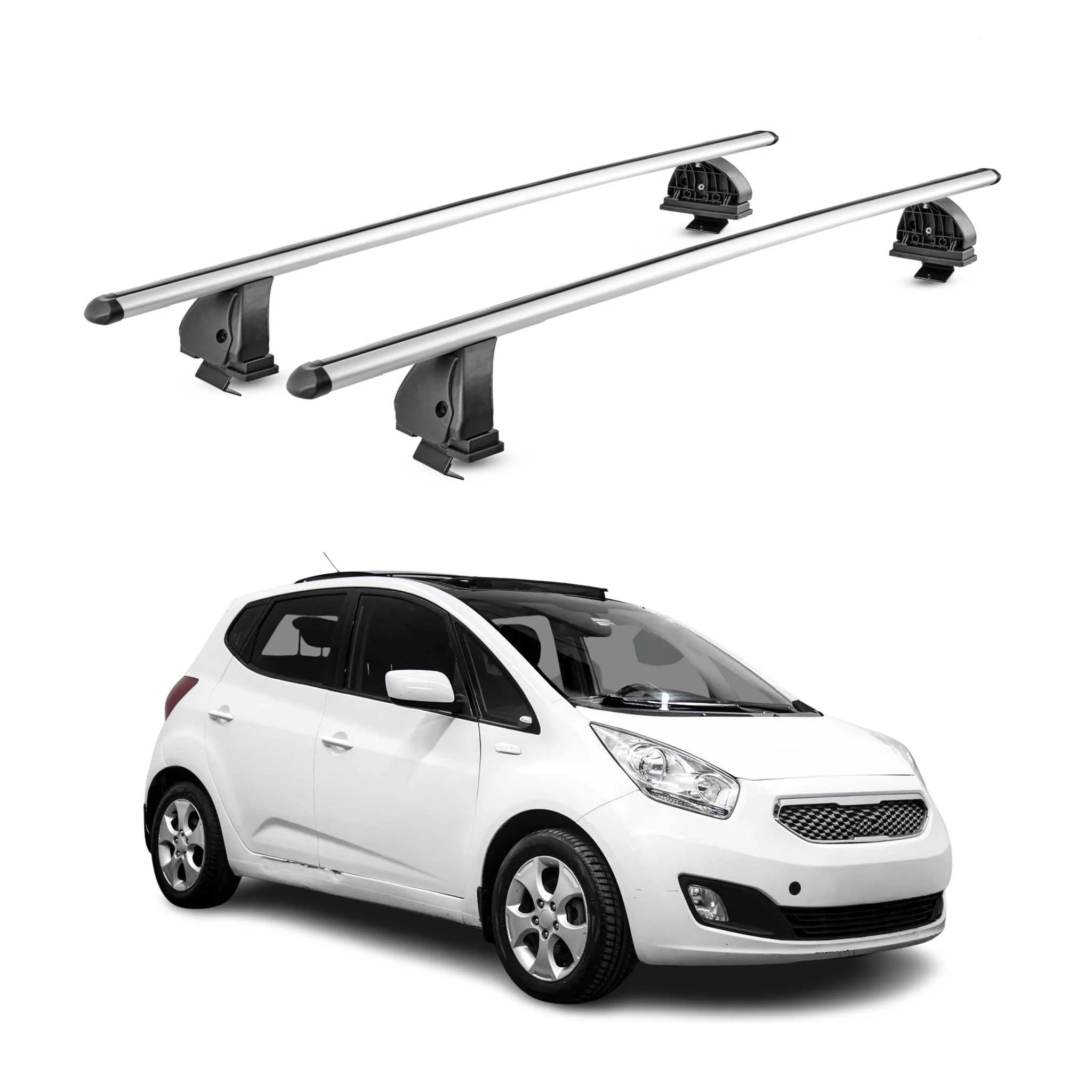Alu Dachträger für Kia Venga 2010-2019 TÜV Abschließbar T-Nut 75 kg 2tlg Silber