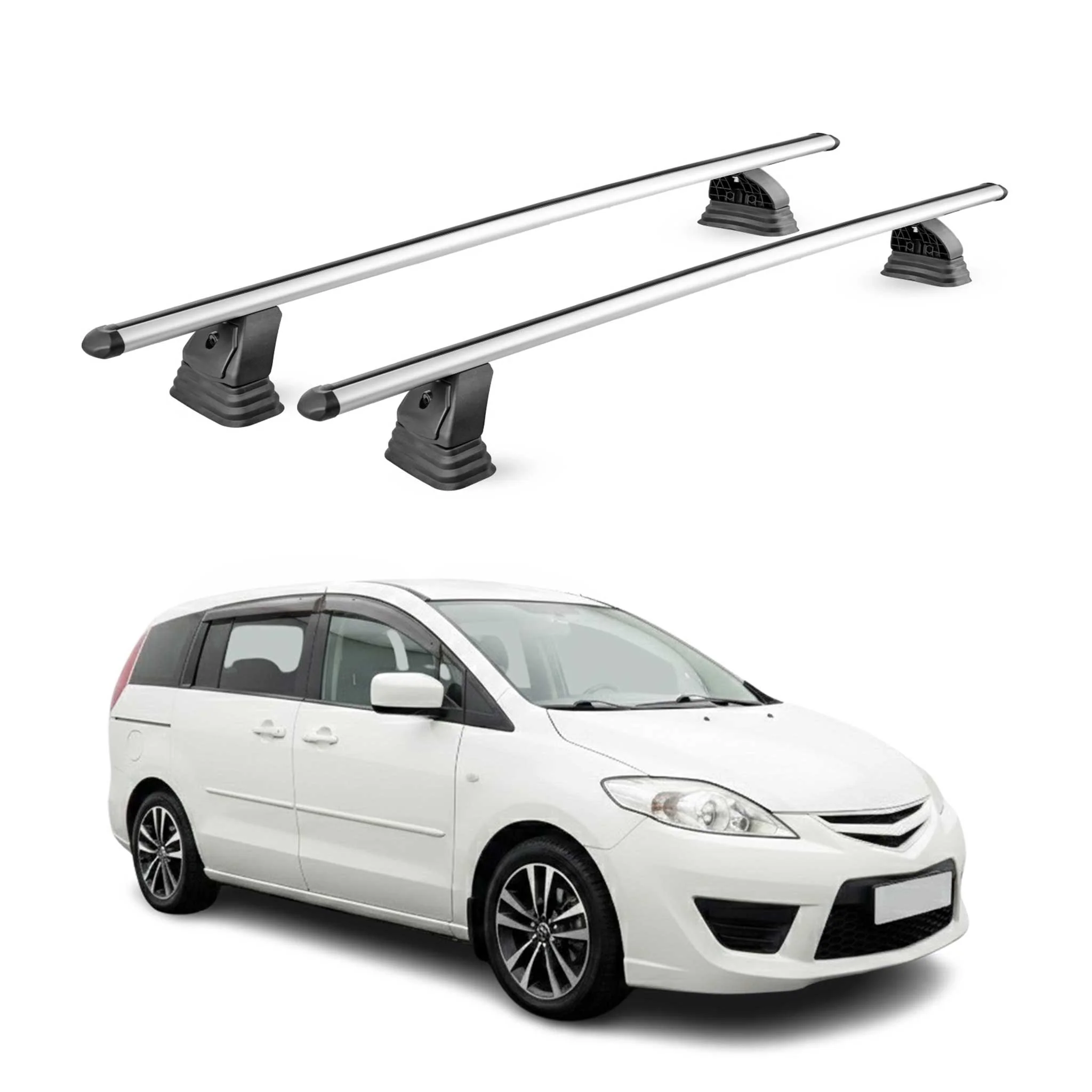 Alu Dachträger für Mazda 5 2005-2015 TÜV Abschließbar T-Nut 75 kg 2tlg Silber
