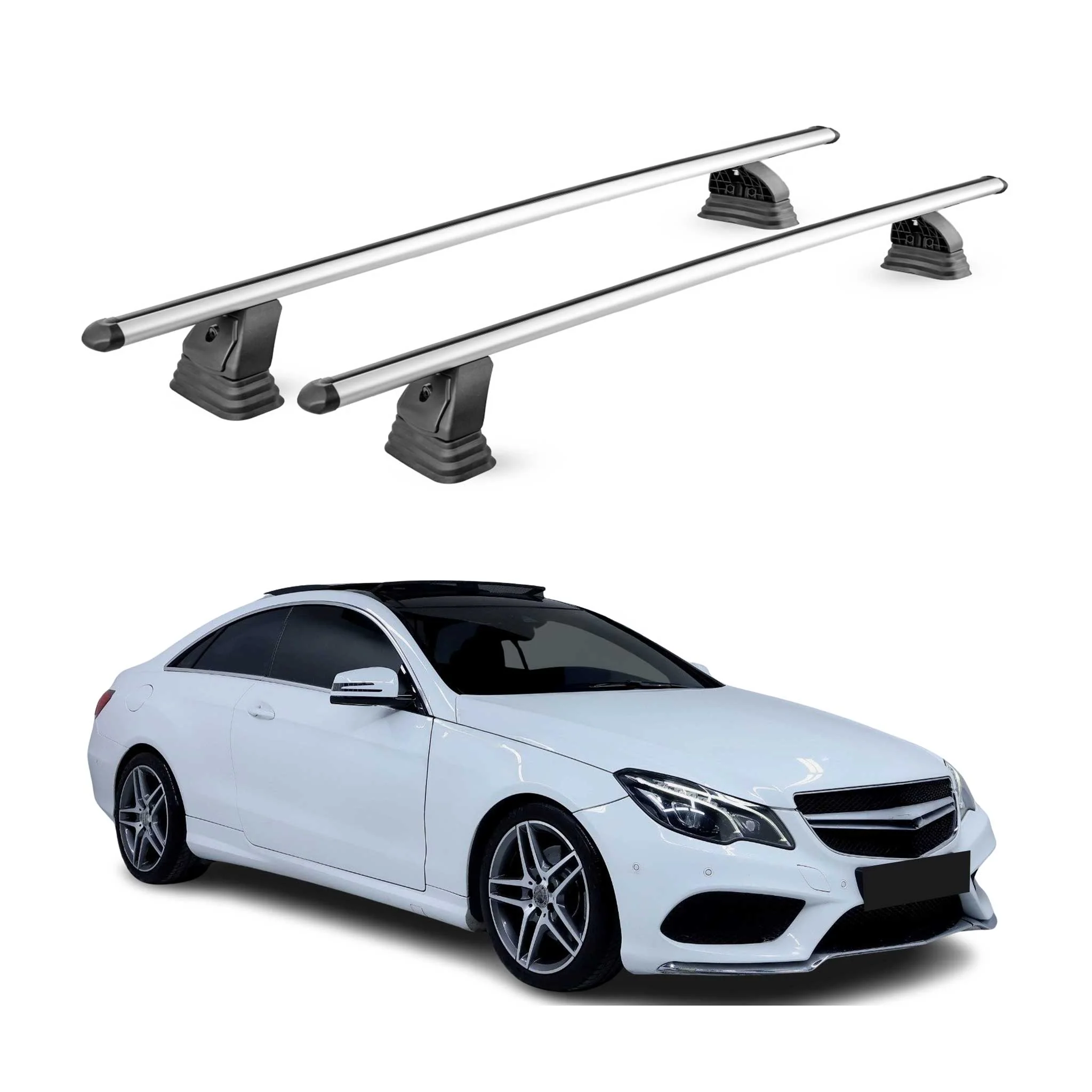 Alu Dachträger für Mercedes E Klasse Coupè C207 2010-2016 TÜV T-Nut 2tlg Silber