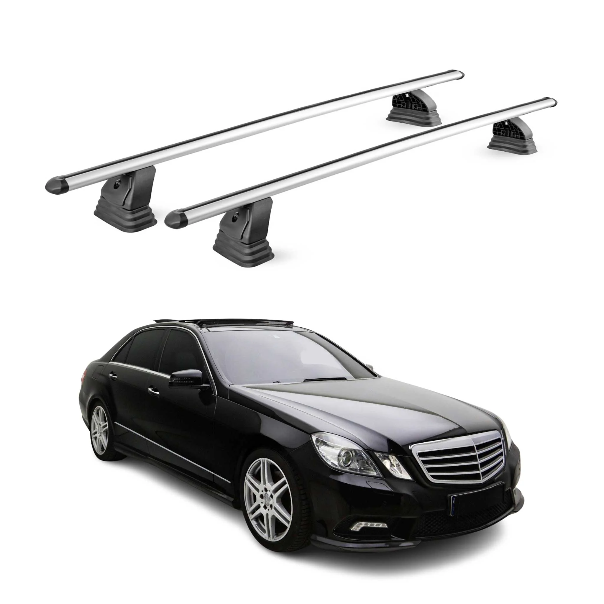 Alu Dachträger für Mercedes E Klasse W212 2010-2016 TÜV T-Nut 75 kg 2tlg Silber