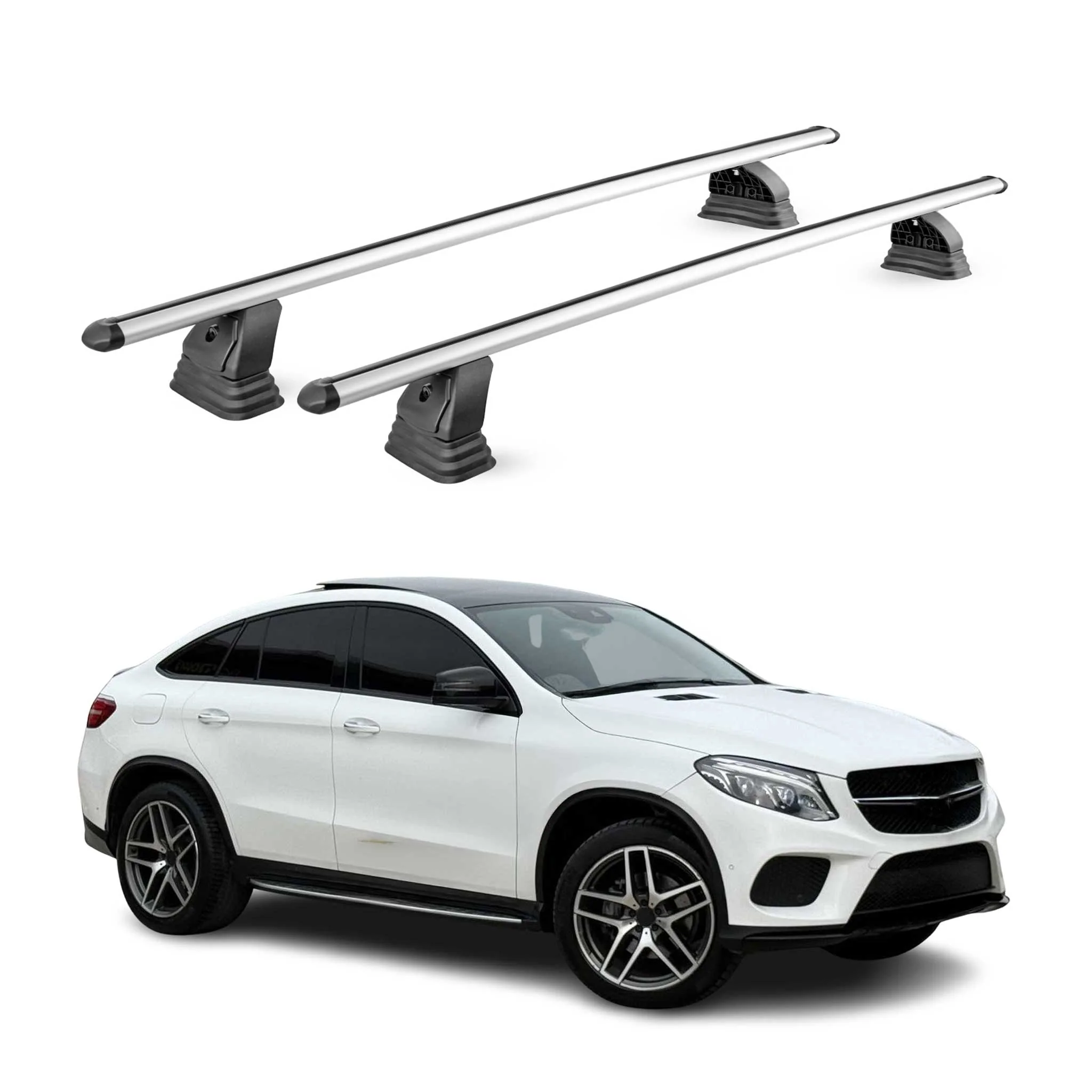 Alu Dachträger für Mercedes GLE Coupè C292 2015-2019 TÜV T-Nut 75 kg 2tlg Silber
