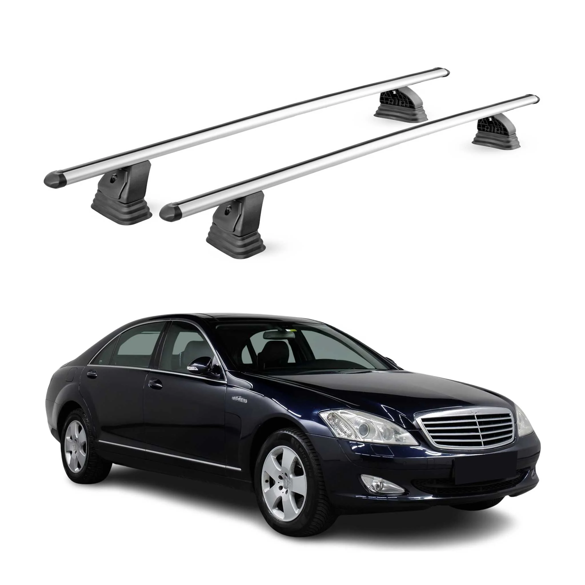 Alu Dachträger für Mercedes S Klasse W221 2006-2013 TÜV T-Nut 75 kg 2tlg Silber