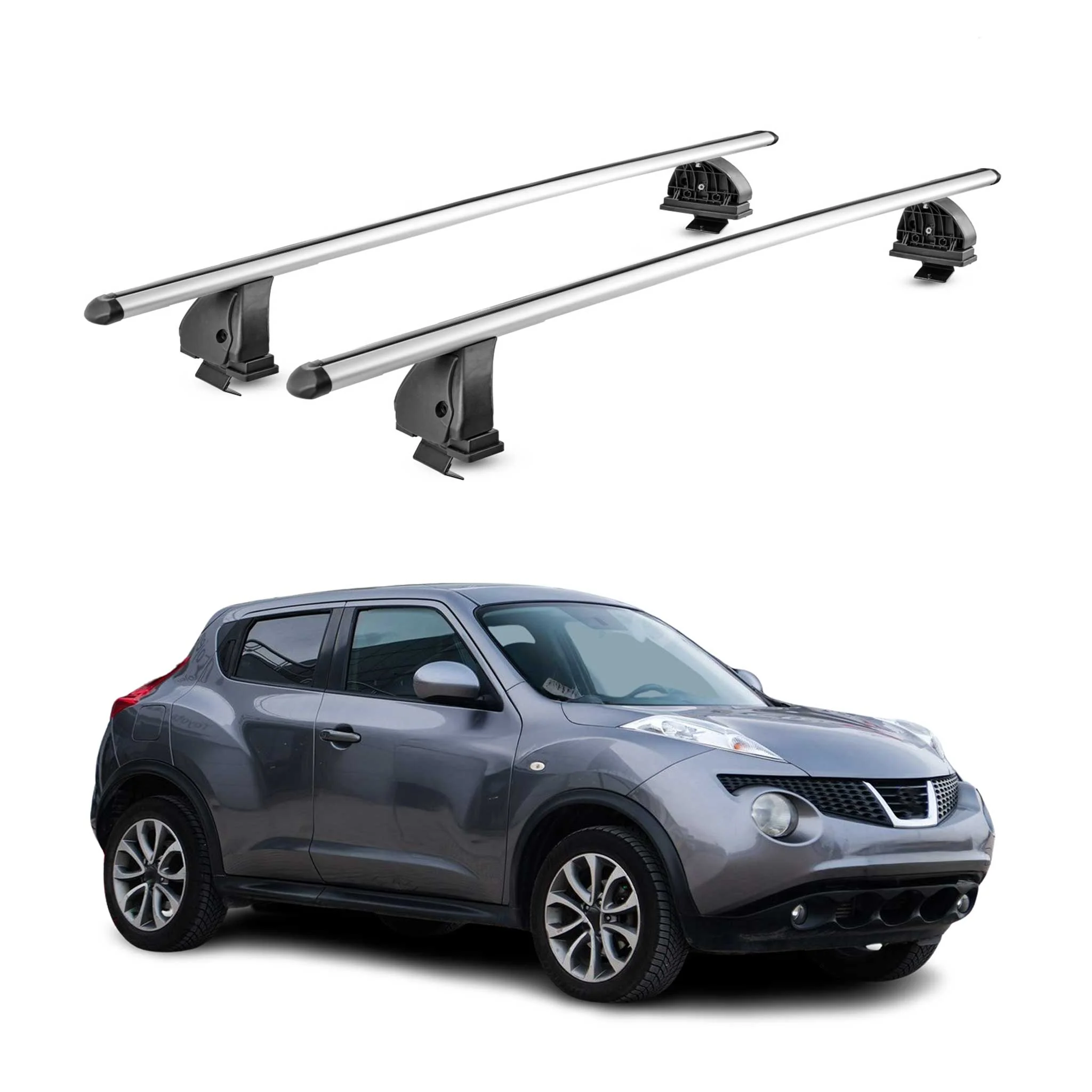 Alu Dachträger für Nissan Juke I 2010-2019 TÜV T-Nut Abschließbar 2tlg Silber