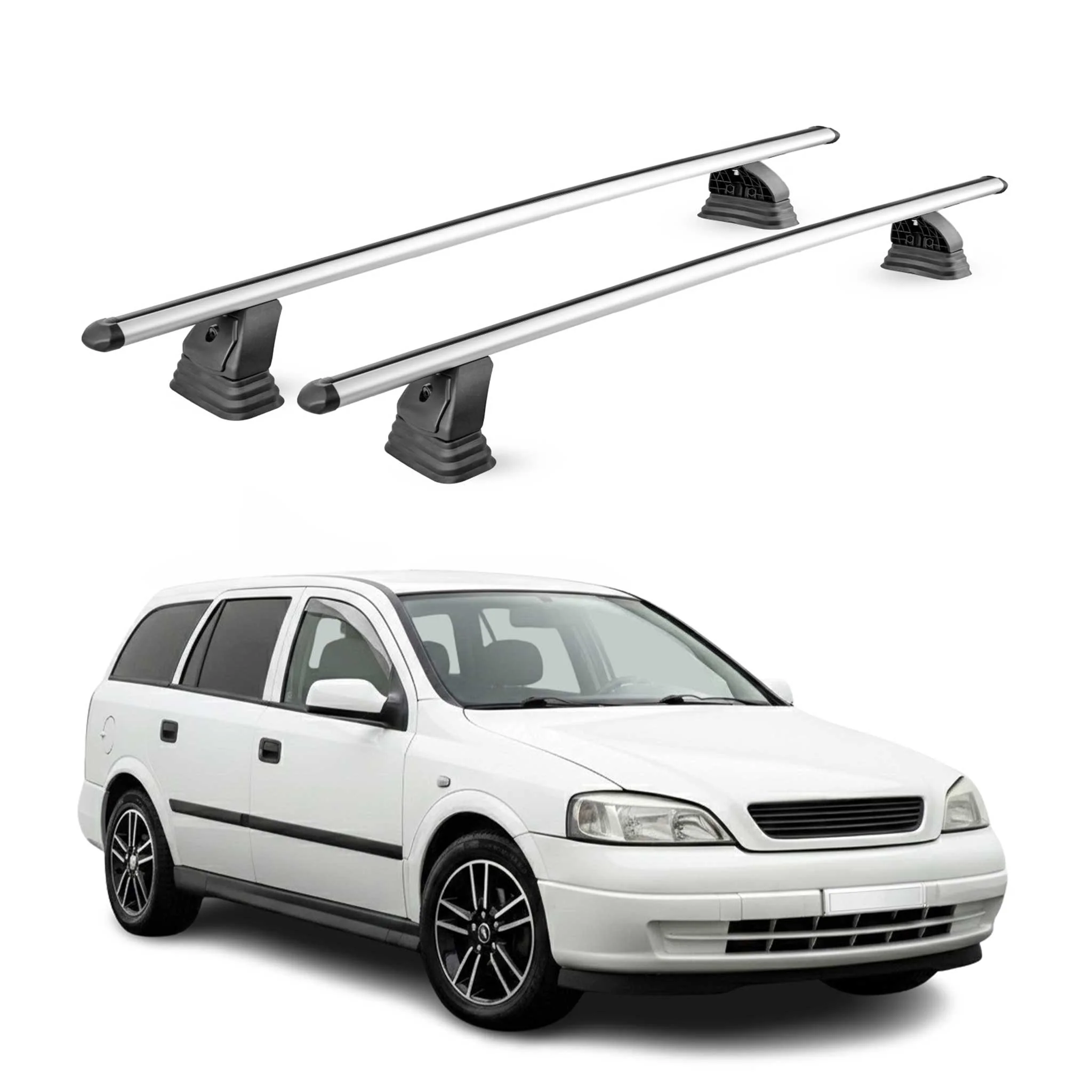 Alu Dachträger für Opel Astra G Kombi 1998-2004 TÜV T-Nut 75 kg 2tlg Silber