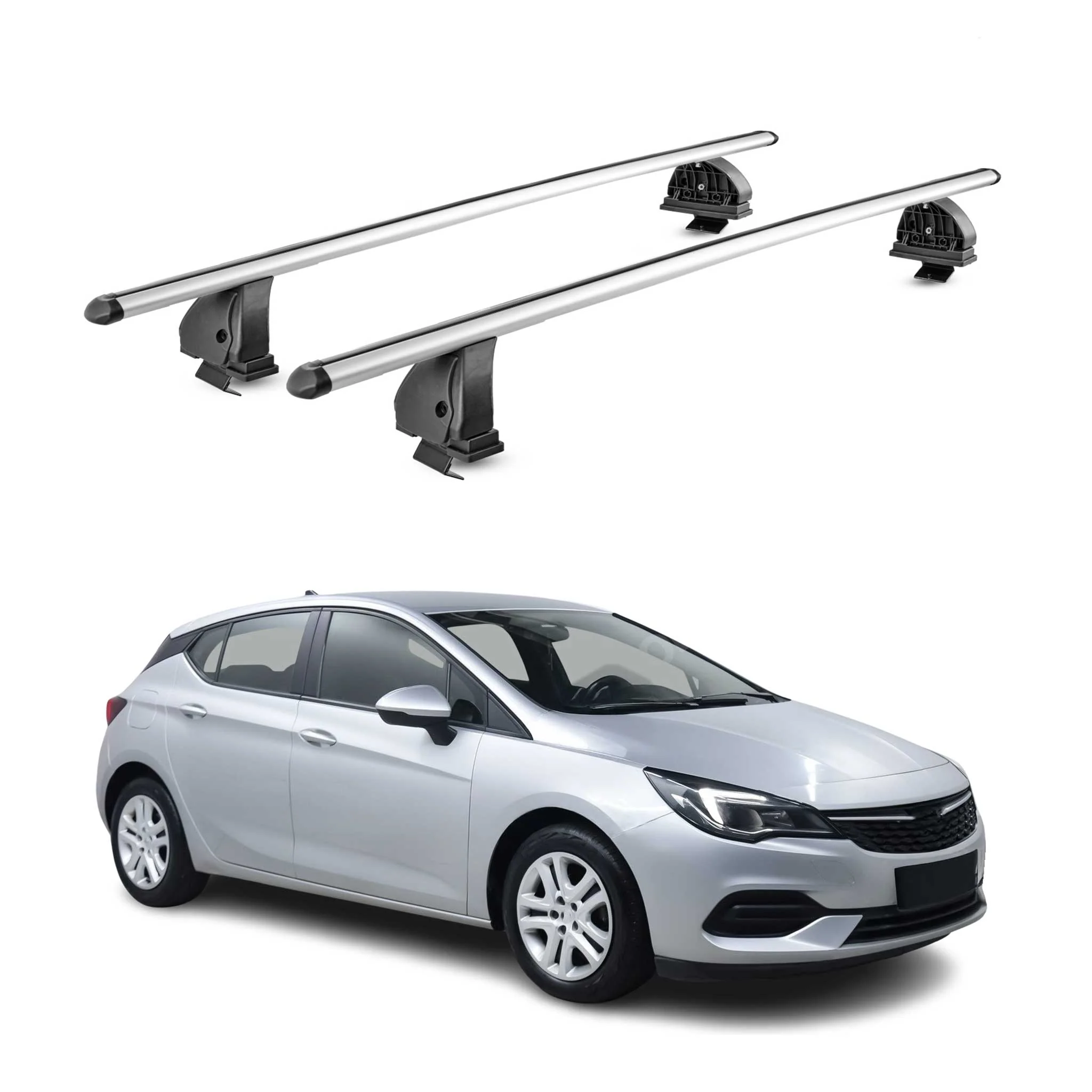 Alu Dachträger für Opel Astra K 2015-2021 TÜV T-Nut Abschließbar 2tlg Silber