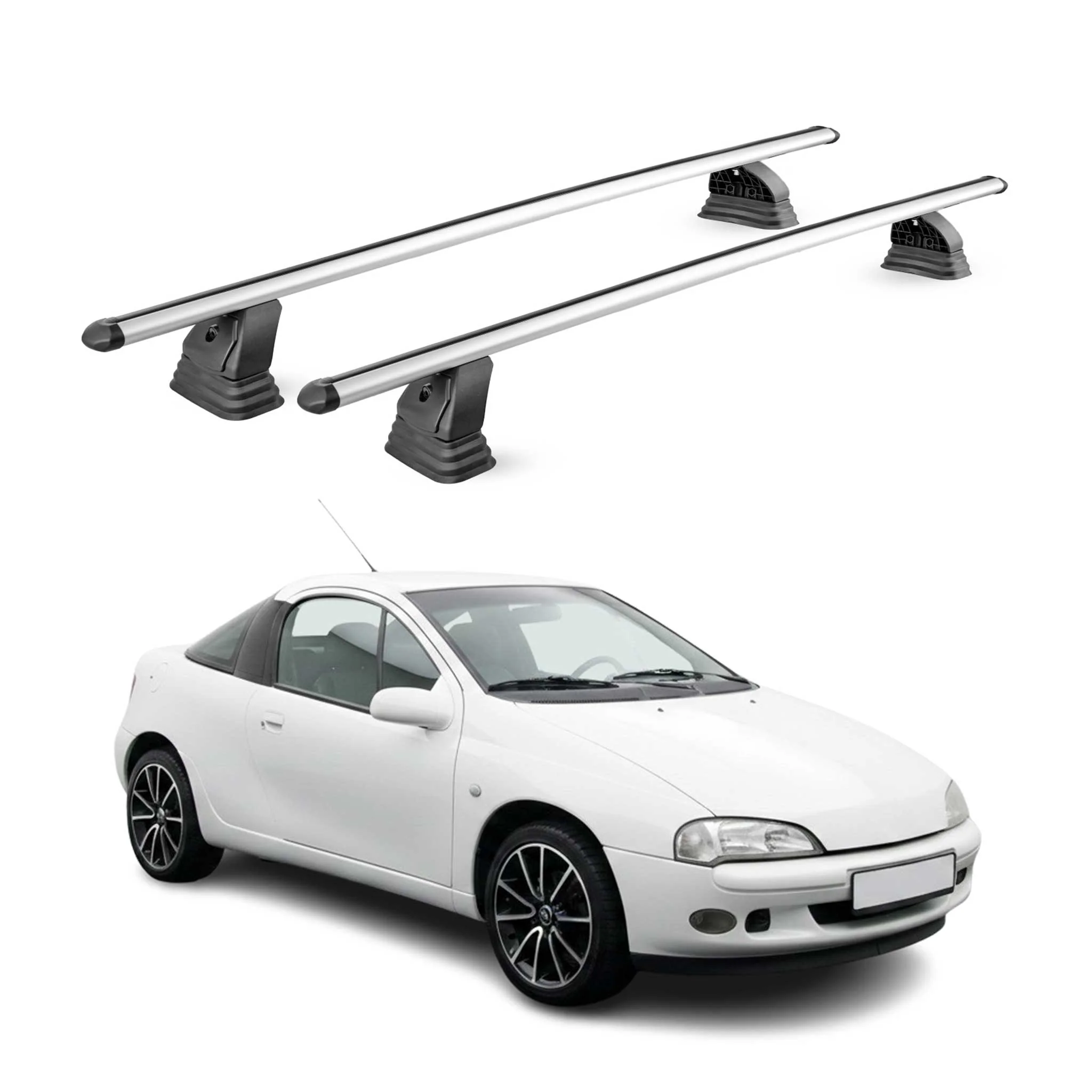 Alu Dachträger für Opel Tigra A 1994-2000 TÜV T-Nut Abschließbar 2tlg Silber