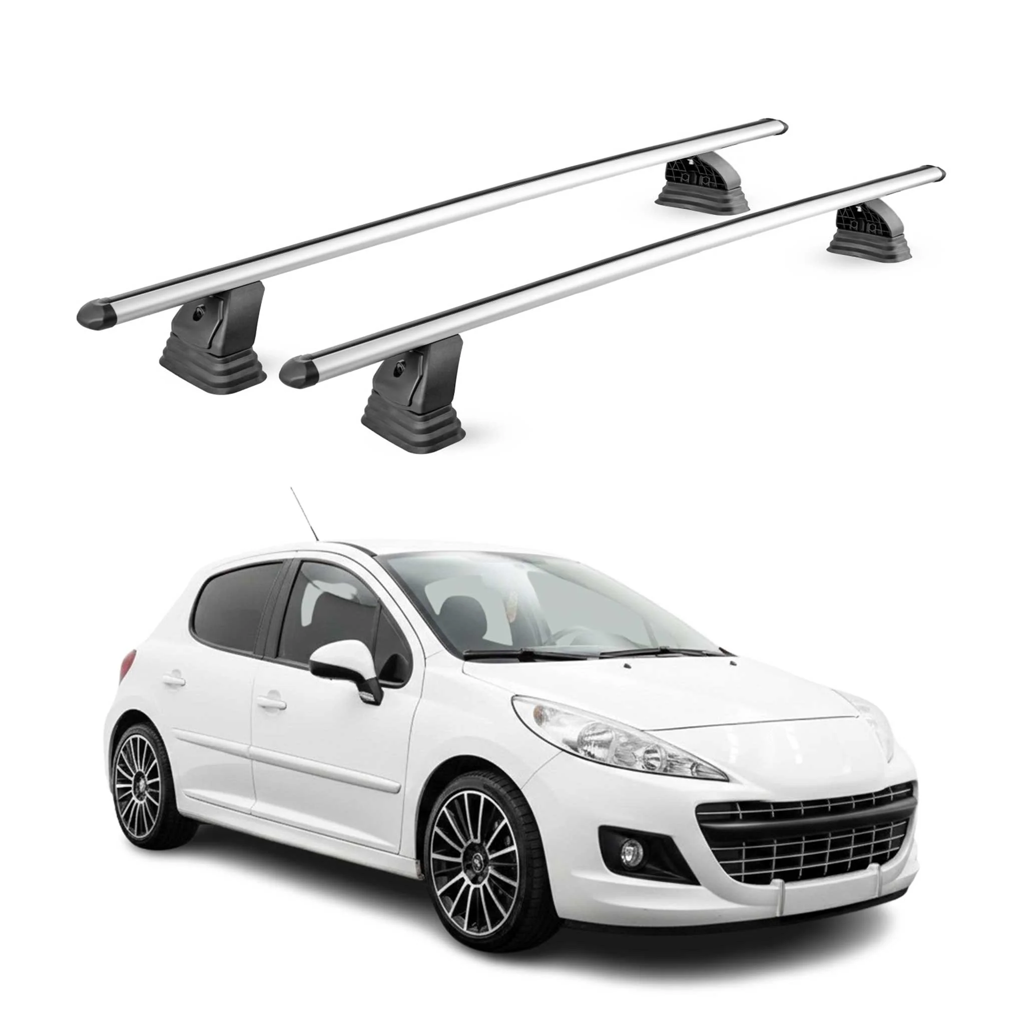 Alu Dachträger für Peugeot 207 2006-2015 TÜV T-Nut Abschließbar 2tlg Silber
