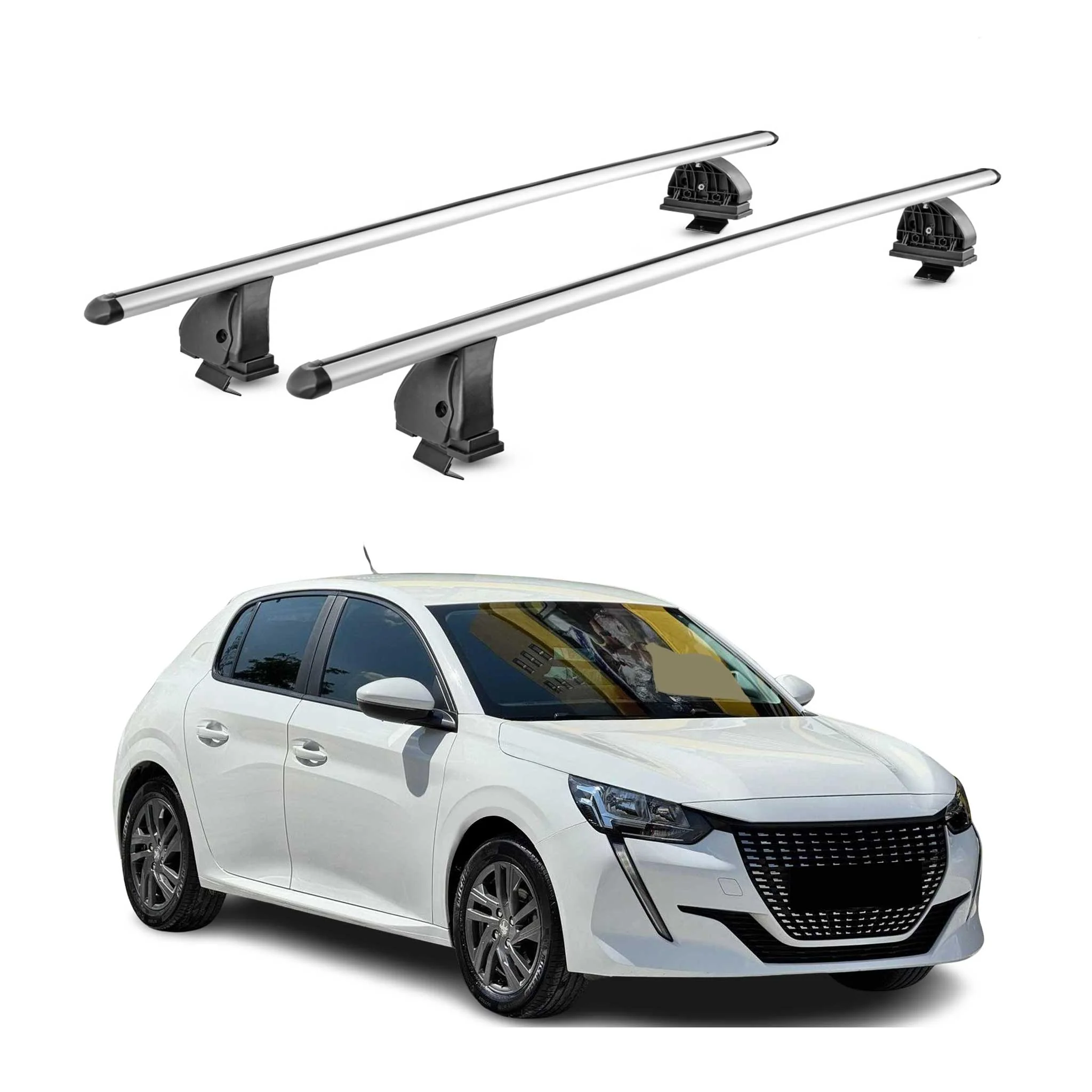 Alu Dachträger für Peugeot 208 II 2019-2026 TÜV T-Nut Abschließbar 2tlg Silber