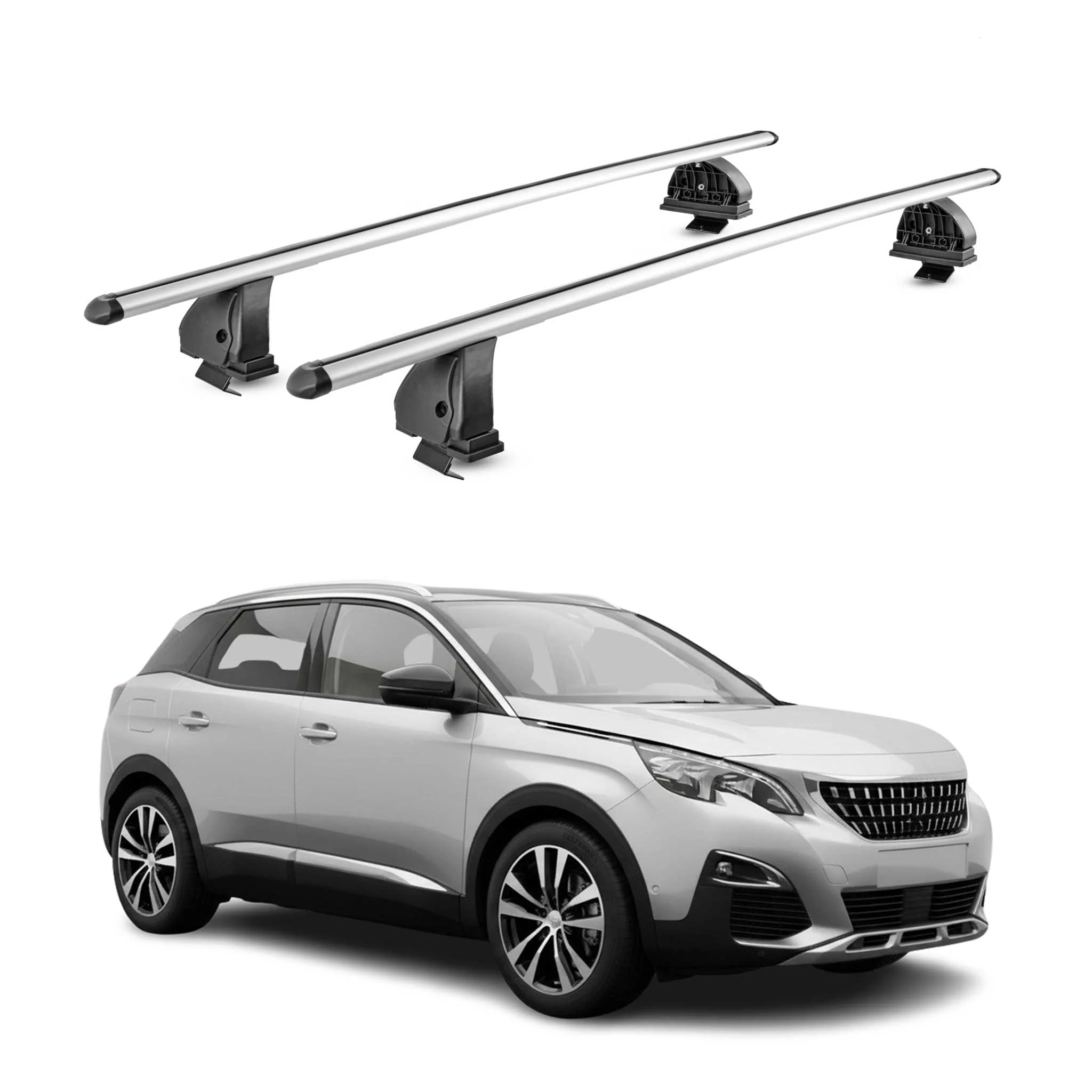 Alu Dachträger für Peugeot 3008 II 2016-2023 TÜV T-Nut Abschließbar 2tlg Silber