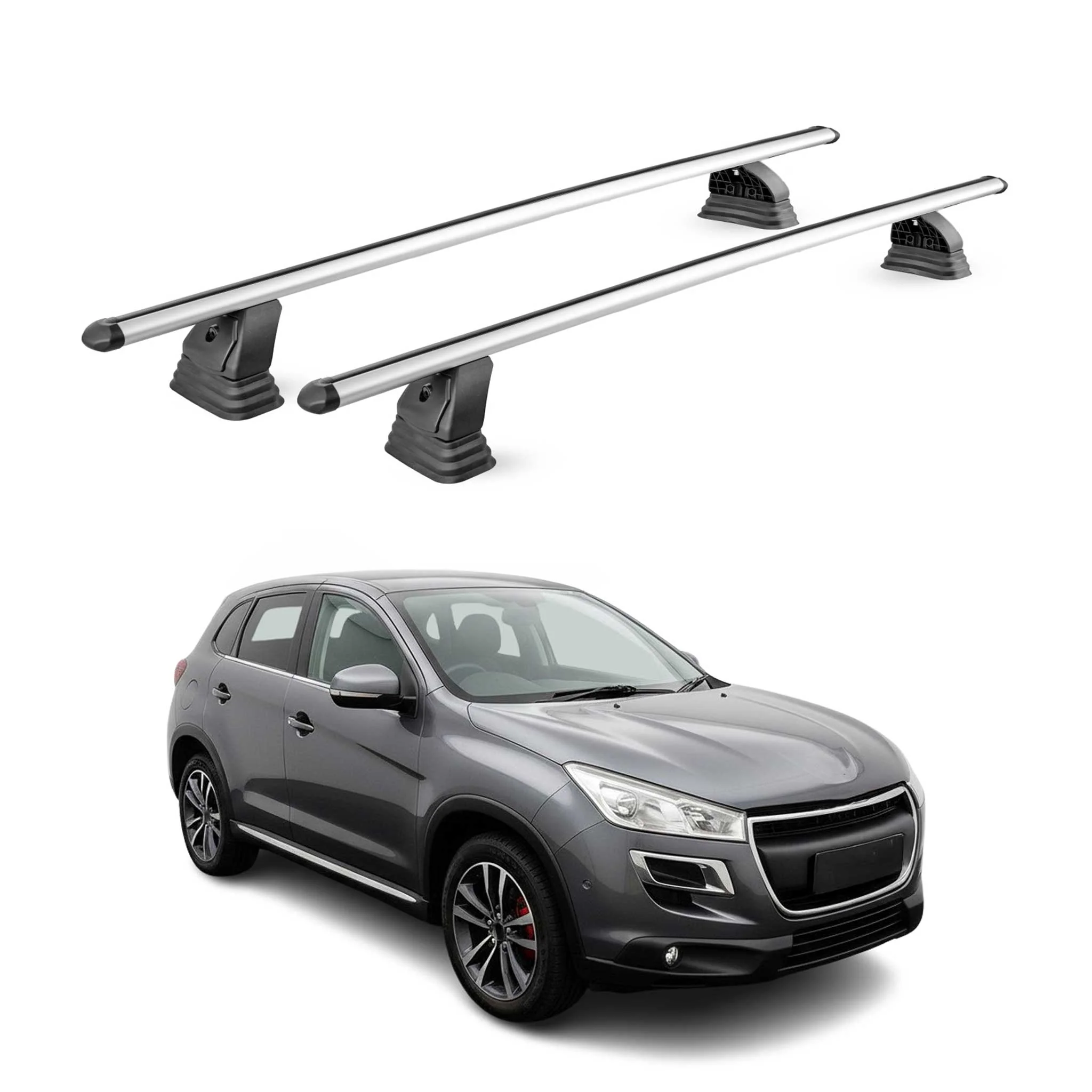 Alu Dachträger für Peugeot 4008 2012-2017 TÜV T-Nut Abschließbar 2tlg Silber