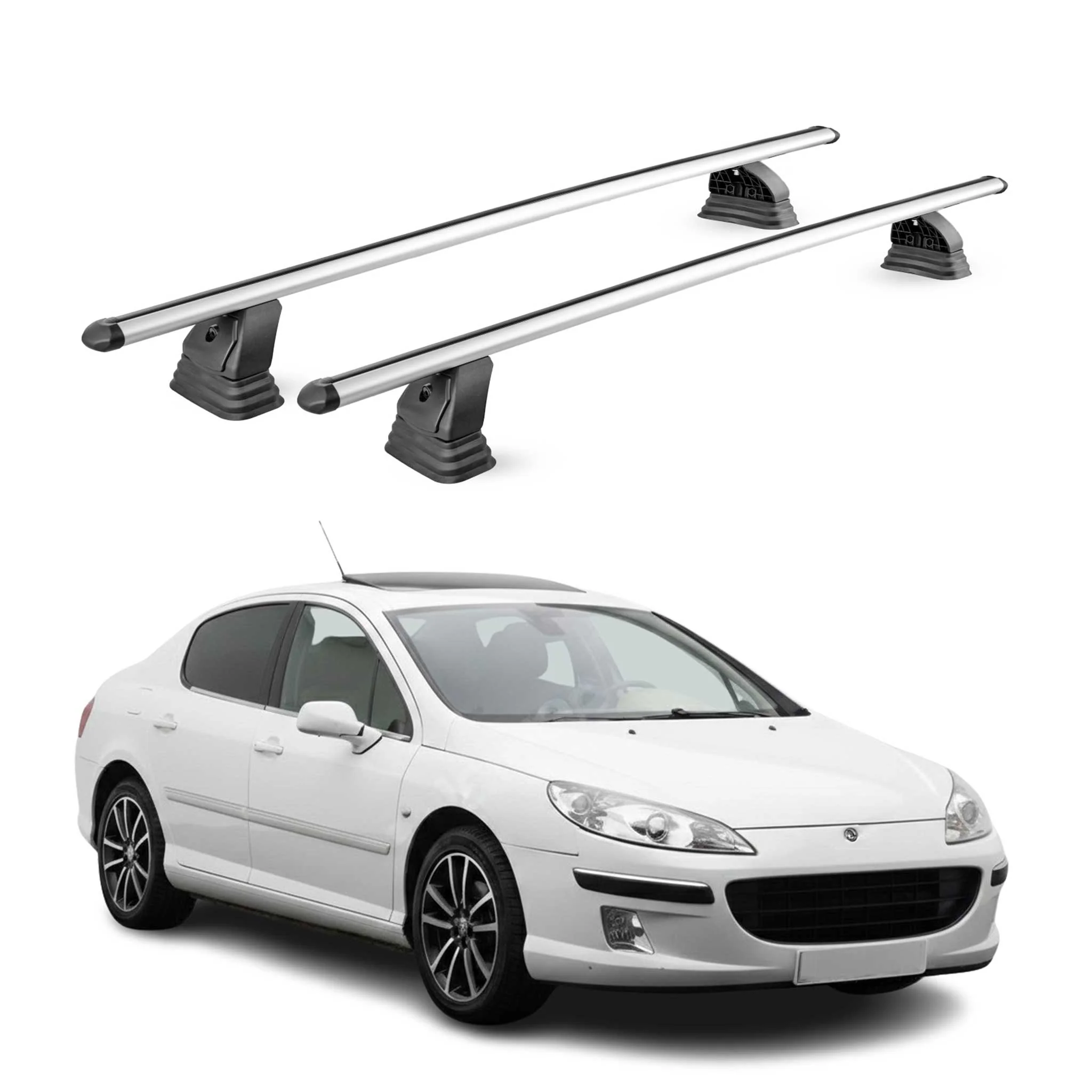 Alu Dachträger für Peugeot 407 2004-2011 TÜV T-Nut Abschließbar 2tlg Silber