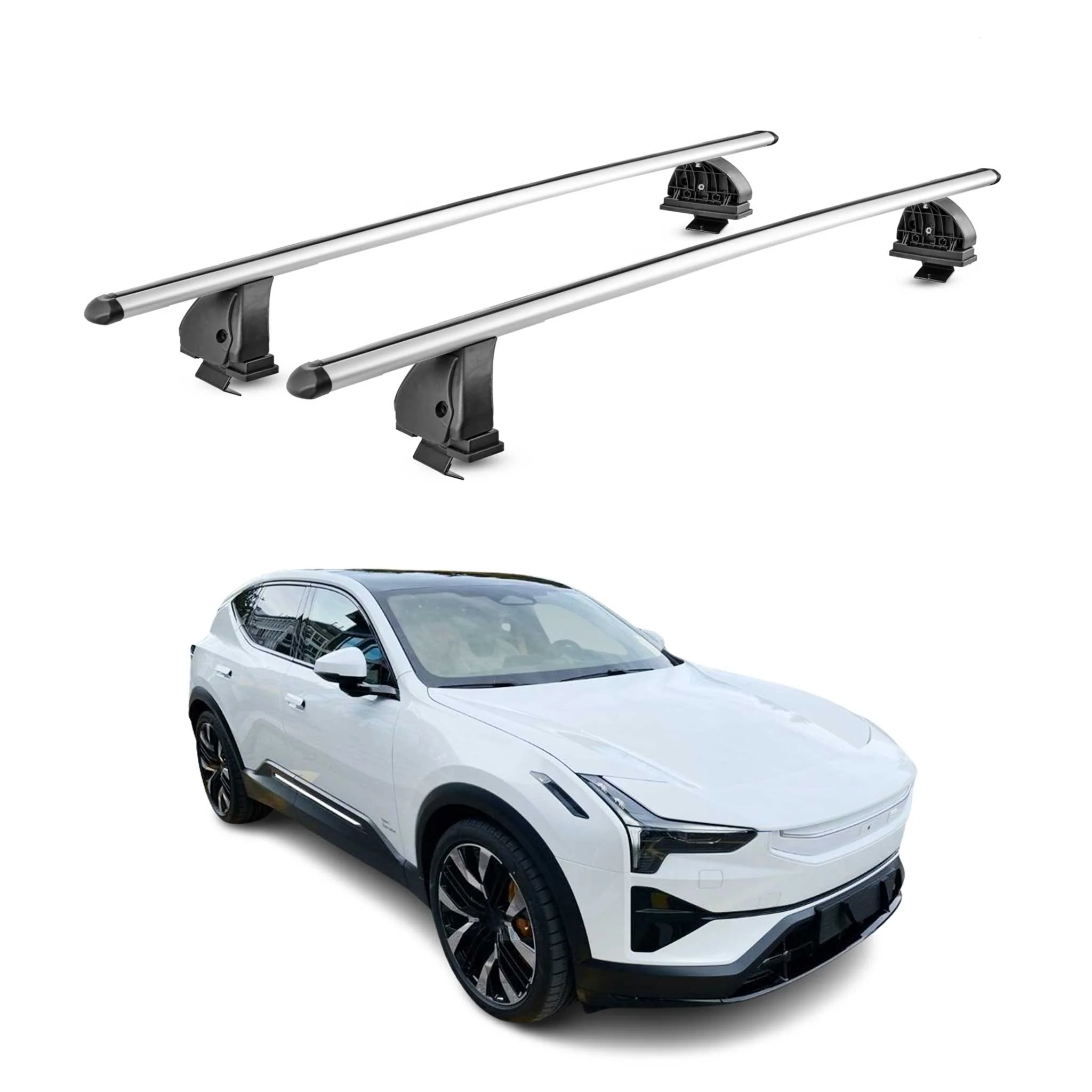 Alu Dachträger für Polestar 2 2020-2026 TÜV T-Nut Abschließbar 2tlg Silber
