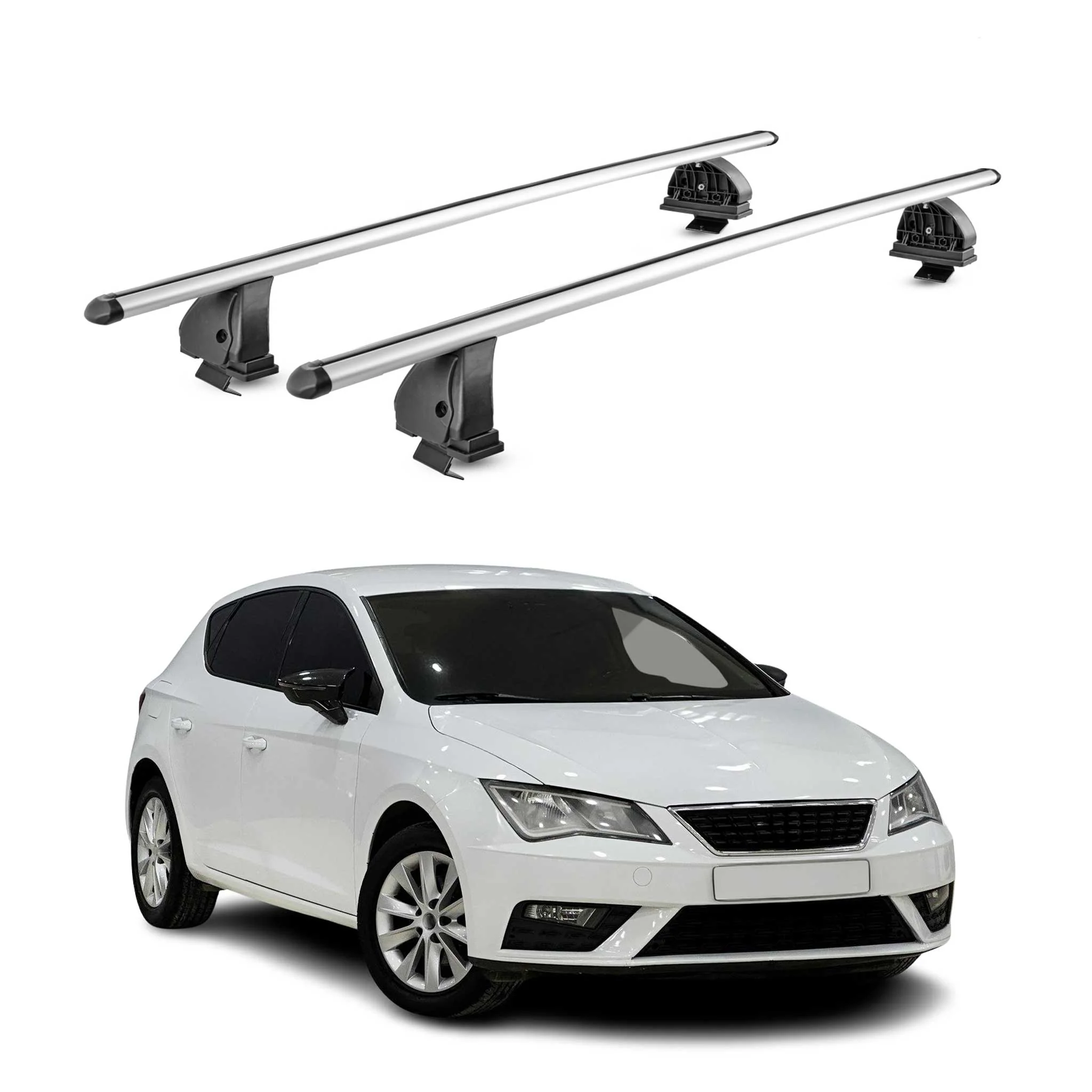 Alu Dachträger für Seat Leon III 2012-2020 TÜV T-Nut Abschließbar 2tlg Silber