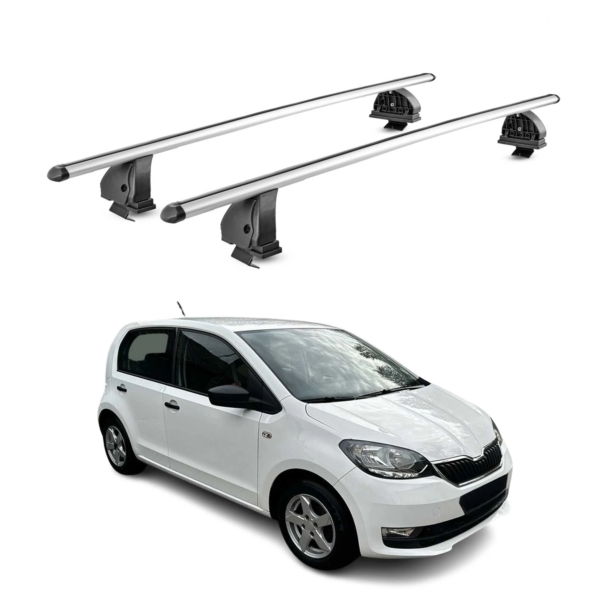Alu Dachträger für Skoda Citigo 2011-2020 TÜV T-Nut Abschließbar 2tlg Silber