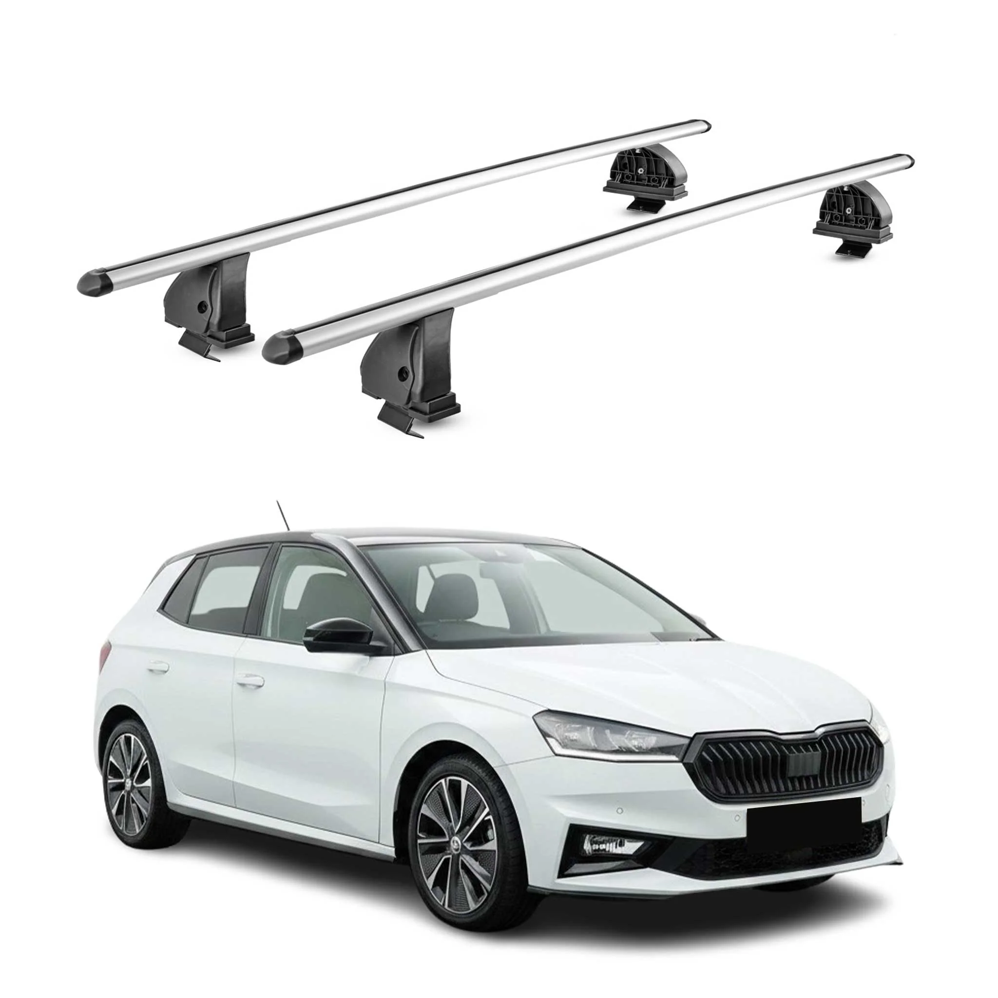 Alu Dachträger für Skoda Fabia IV 2022-2026 TÜV T-Nut Abschließbar 2tlg Silber
