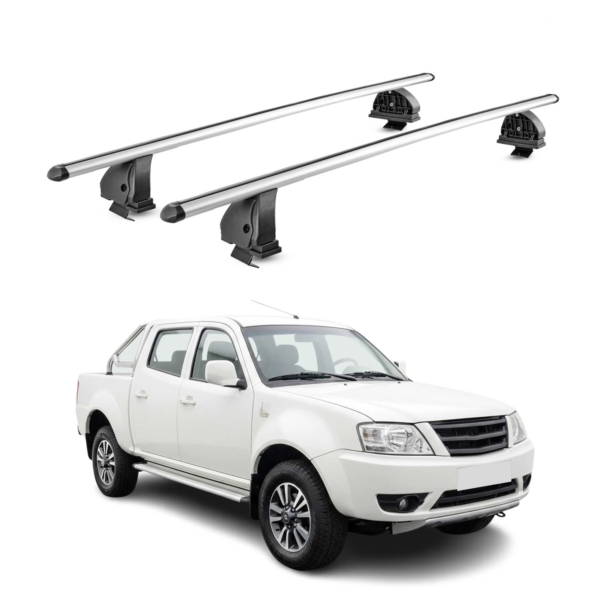 Alu Dachträger für Tata Xenon II Pick Up 2007-2026 TÜV T-Nut 75 kg 2tlg Silber