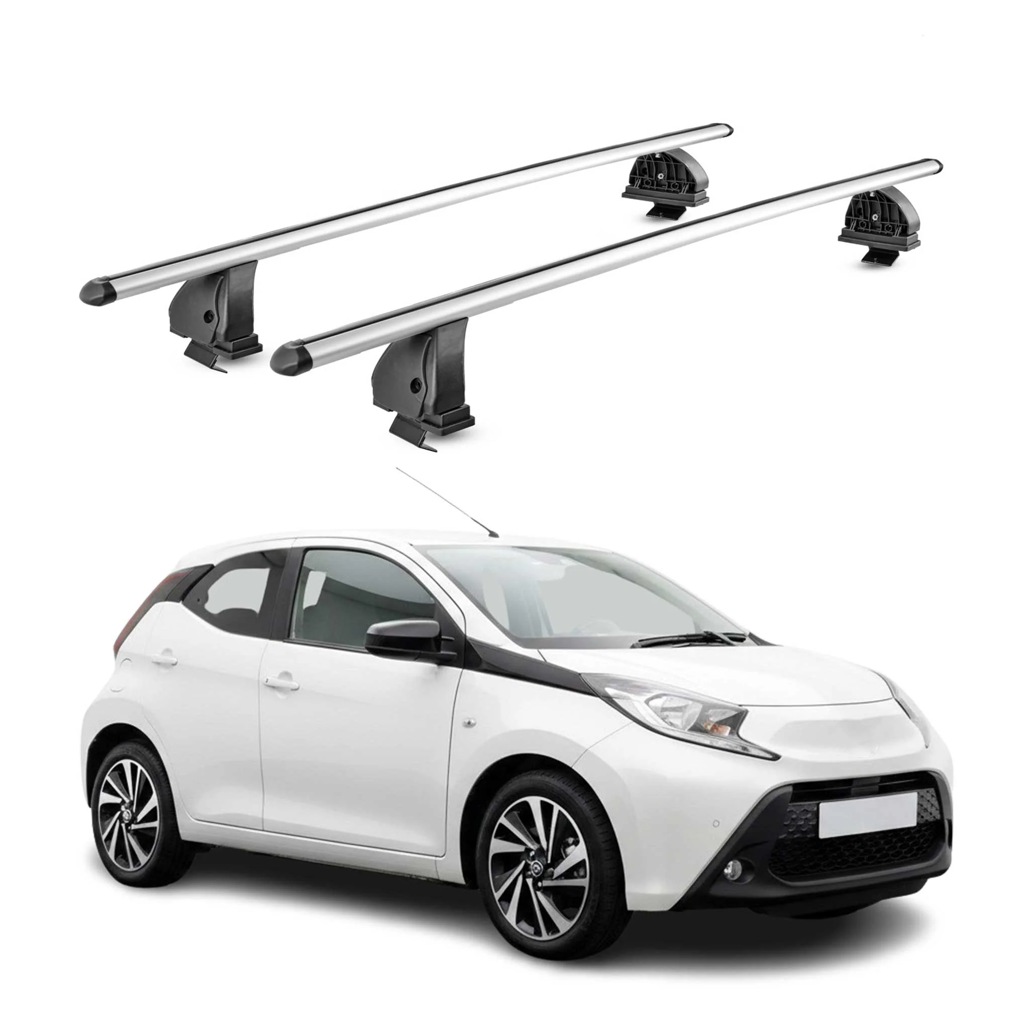 Alu Dachträger für Toyota Aygo X 2022-2026 TÜV T-Nut Abschließbar 2tlg Silber