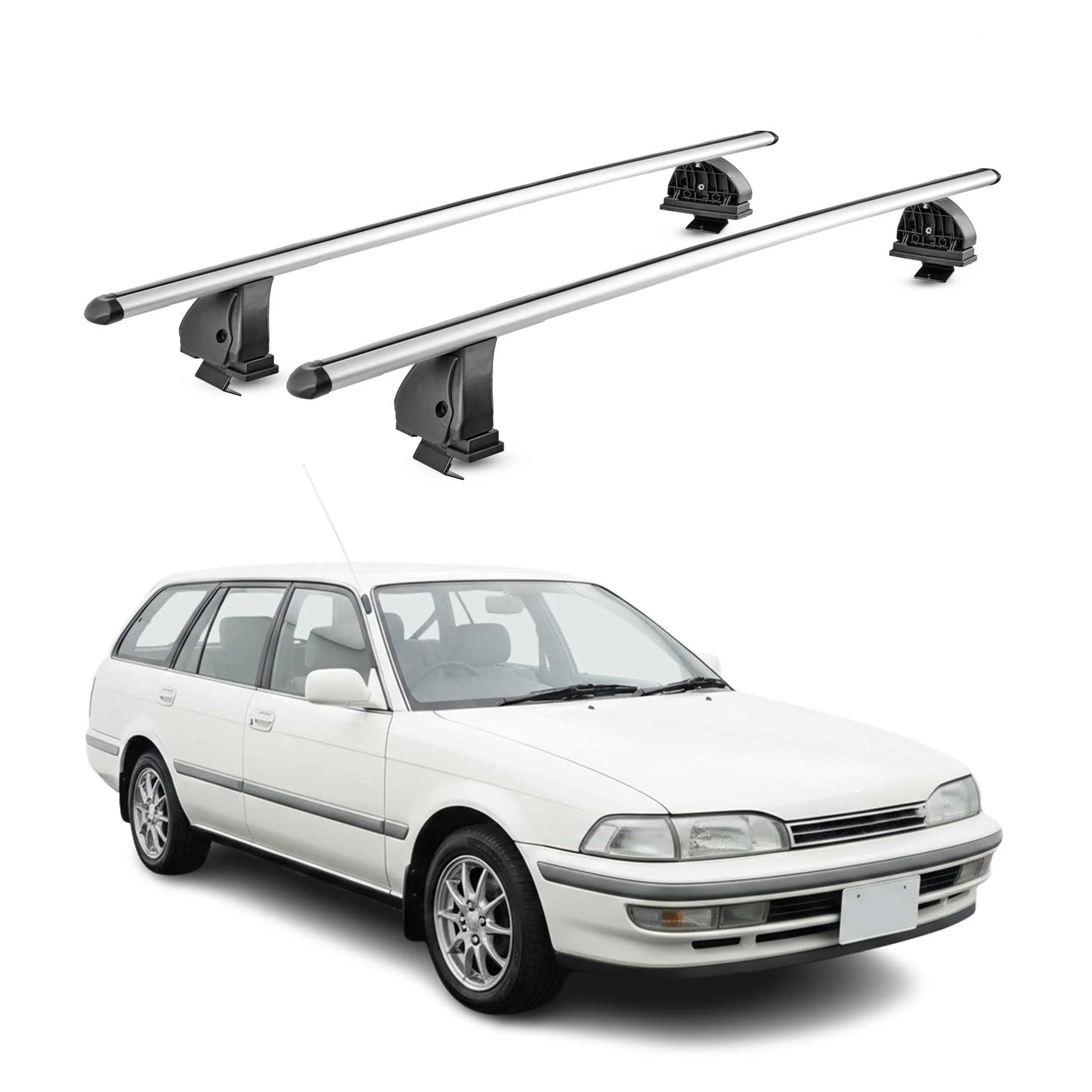 Alu Dachträger für Toyota Carina T17 Kombi 1988-1992 TÜV T-Nut 75 kg 2tlg Silber
