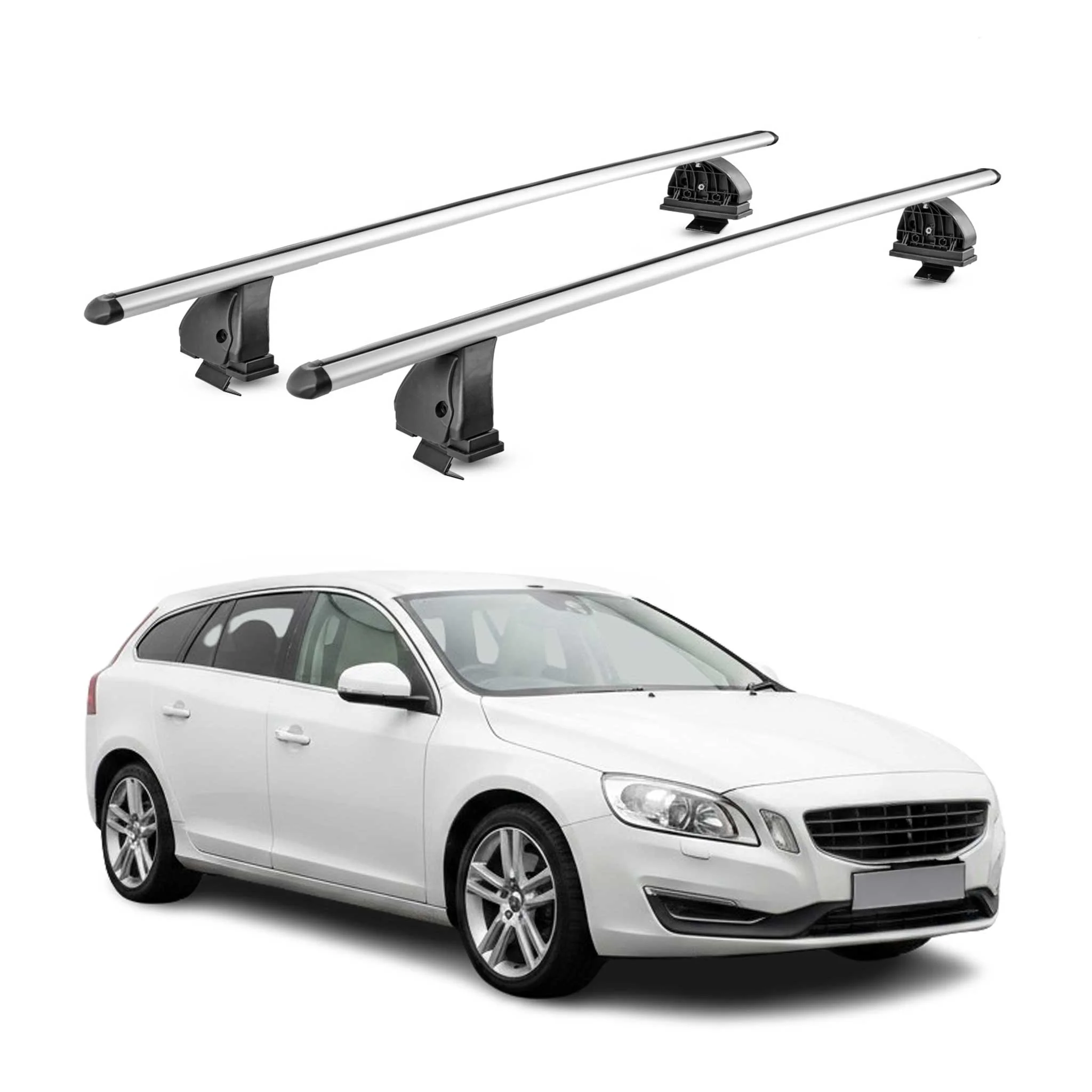 Alu Dachträger für Volvo V60 I 2011-2018 TÜV T-Nut Abschließbar 2tlg Silber