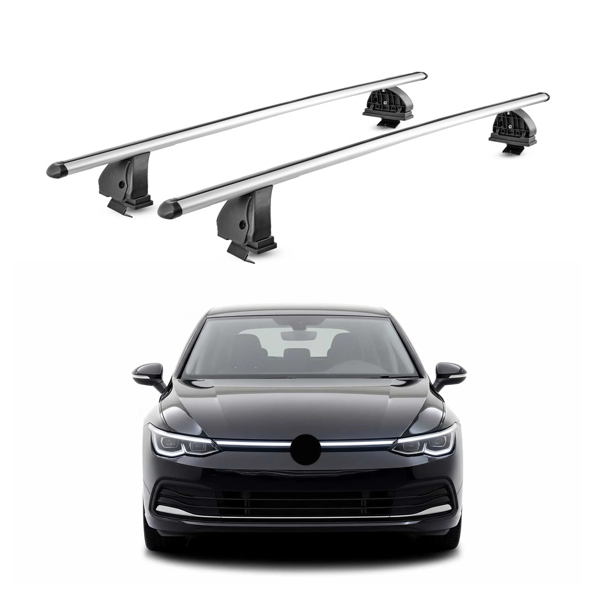 Alu Dachträger für VW Golf mk8 Schrägheck Kombi 2019-2026 TÜV T-Nut 2tlg Silber