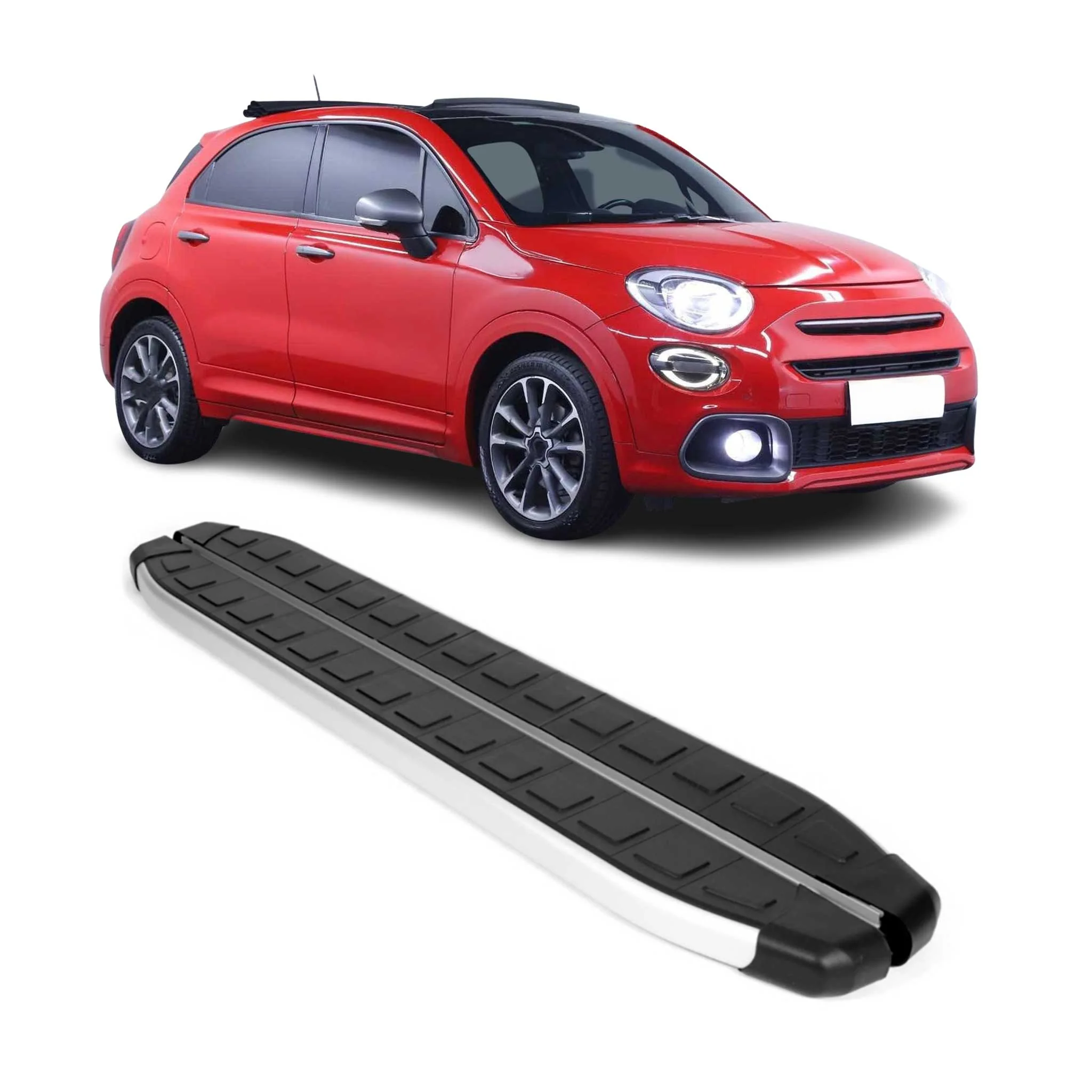 Seitenschweller Seitenbretter Trittbretter für Fiat 500X 2015-2026 Alu Schwarz