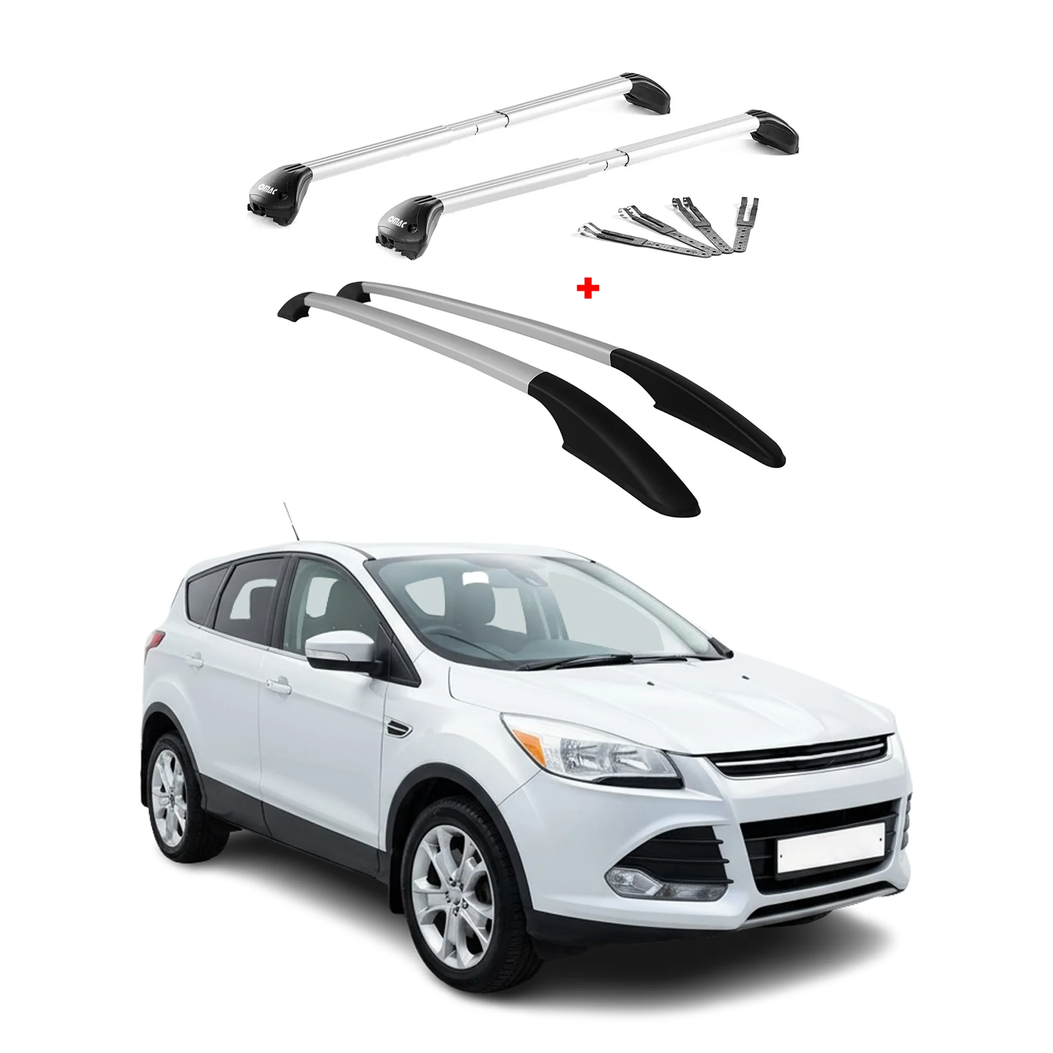 Dachreling + Dachträger Satz für Ford Kuga II 2012-2019 Alu Grau 4x