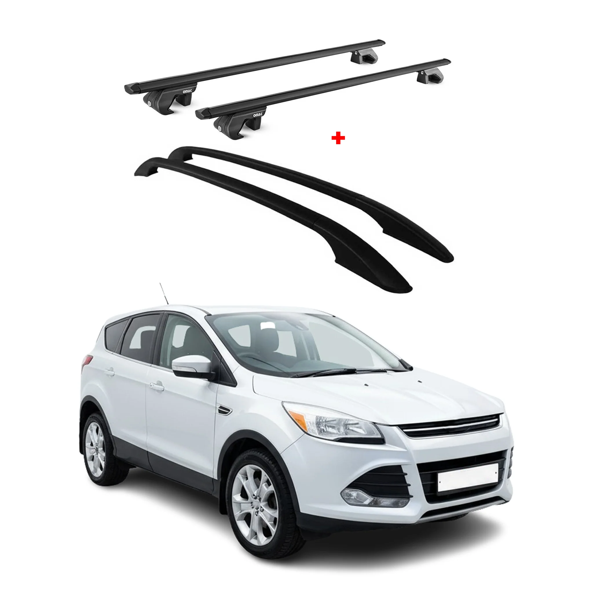 Dachreling + Dachträger Satz für Ford Kuga II 2012-2019 Alu Schwarz 4x