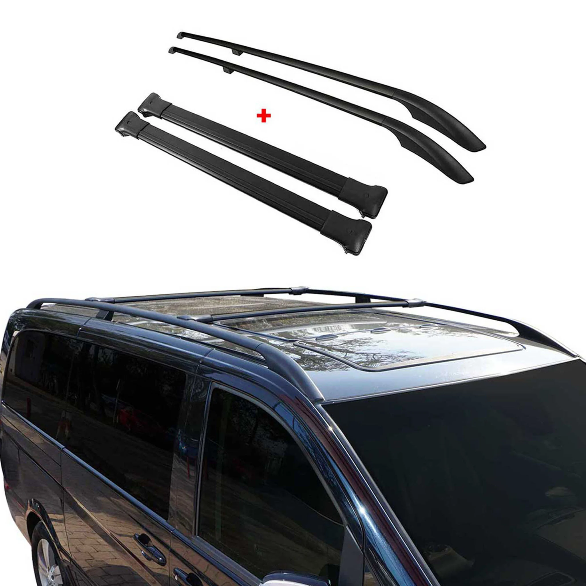 Dachreling + Dachträger für VW Caddy 2003-2015 L2 Langer Radstand Alu Schwarz 4x - Image 5