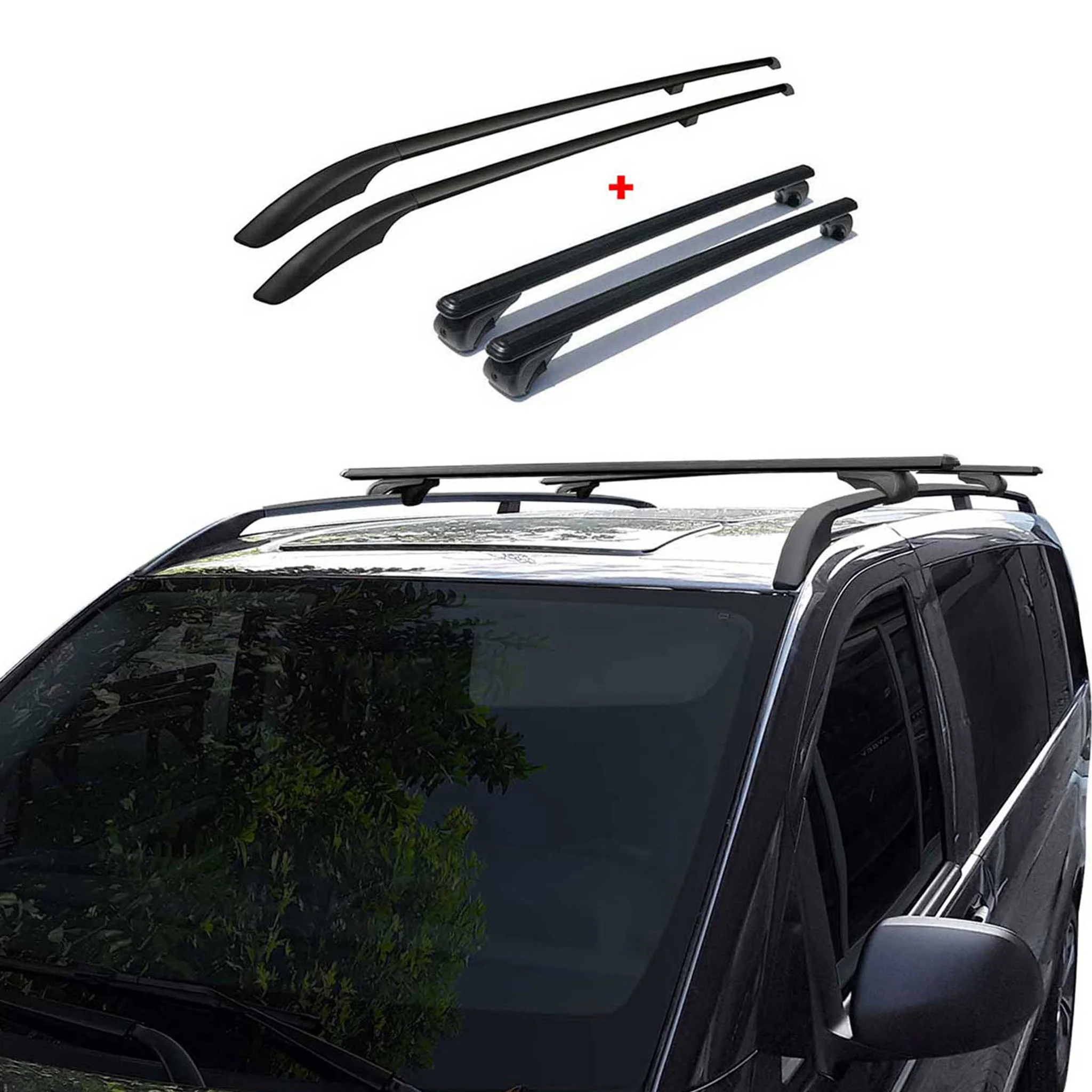 Dachreling + Dachträger SET für VW Caddy 2020-2026 Kurzer Aluminium Schwarz 4tlg - Image 5