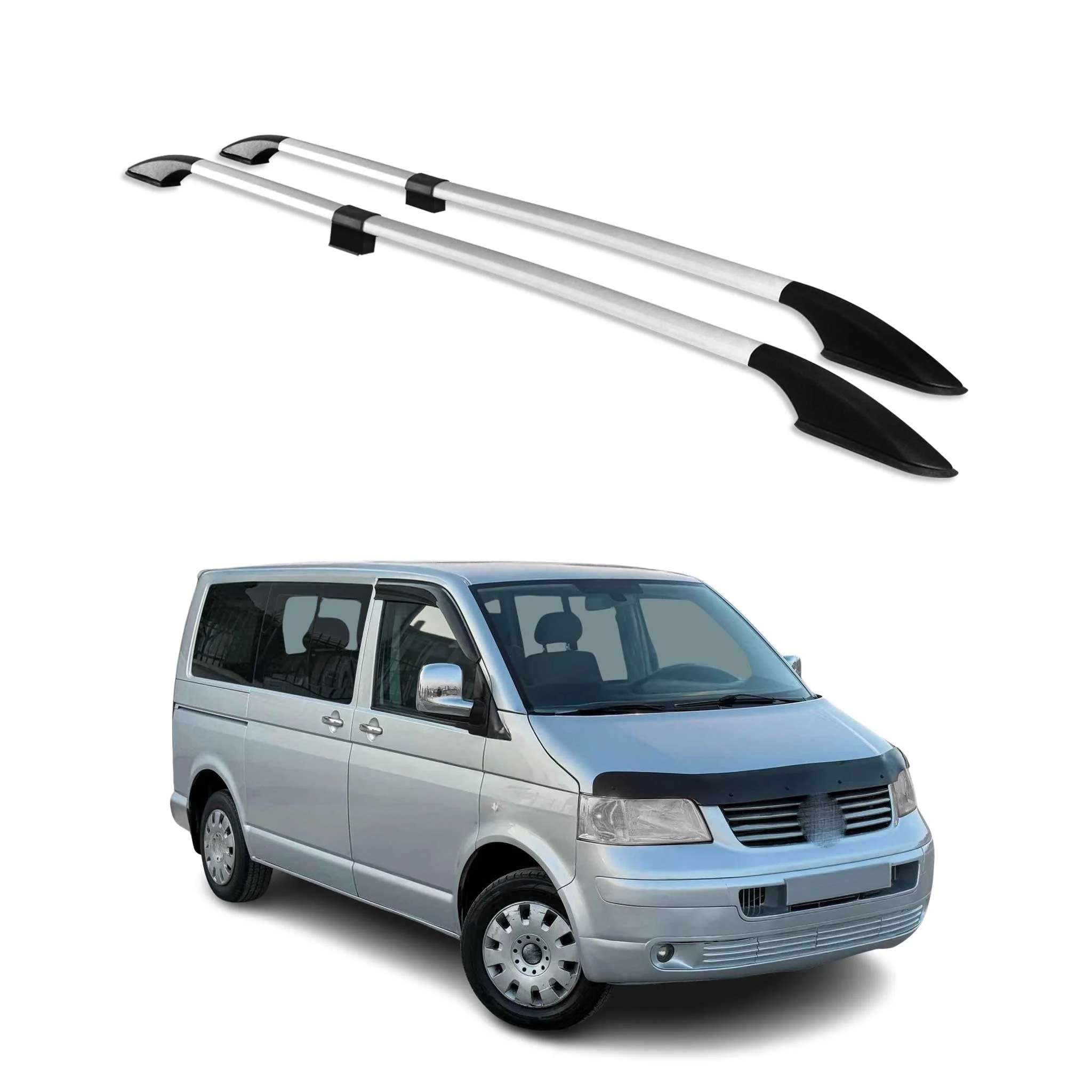 Dachreling Relingträger für VW T5 T6 Transporter 2003-2024 L1 Kurzer Alu Grau 2x