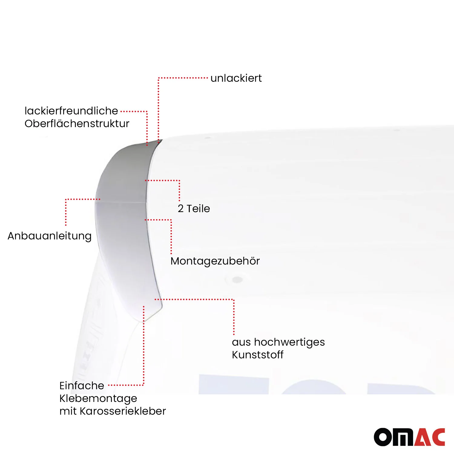 RDX Dachspoiler Spoiler für VW Caddy 2004-2020 mit 2 Hecktüre Unlackiert - Image 3
