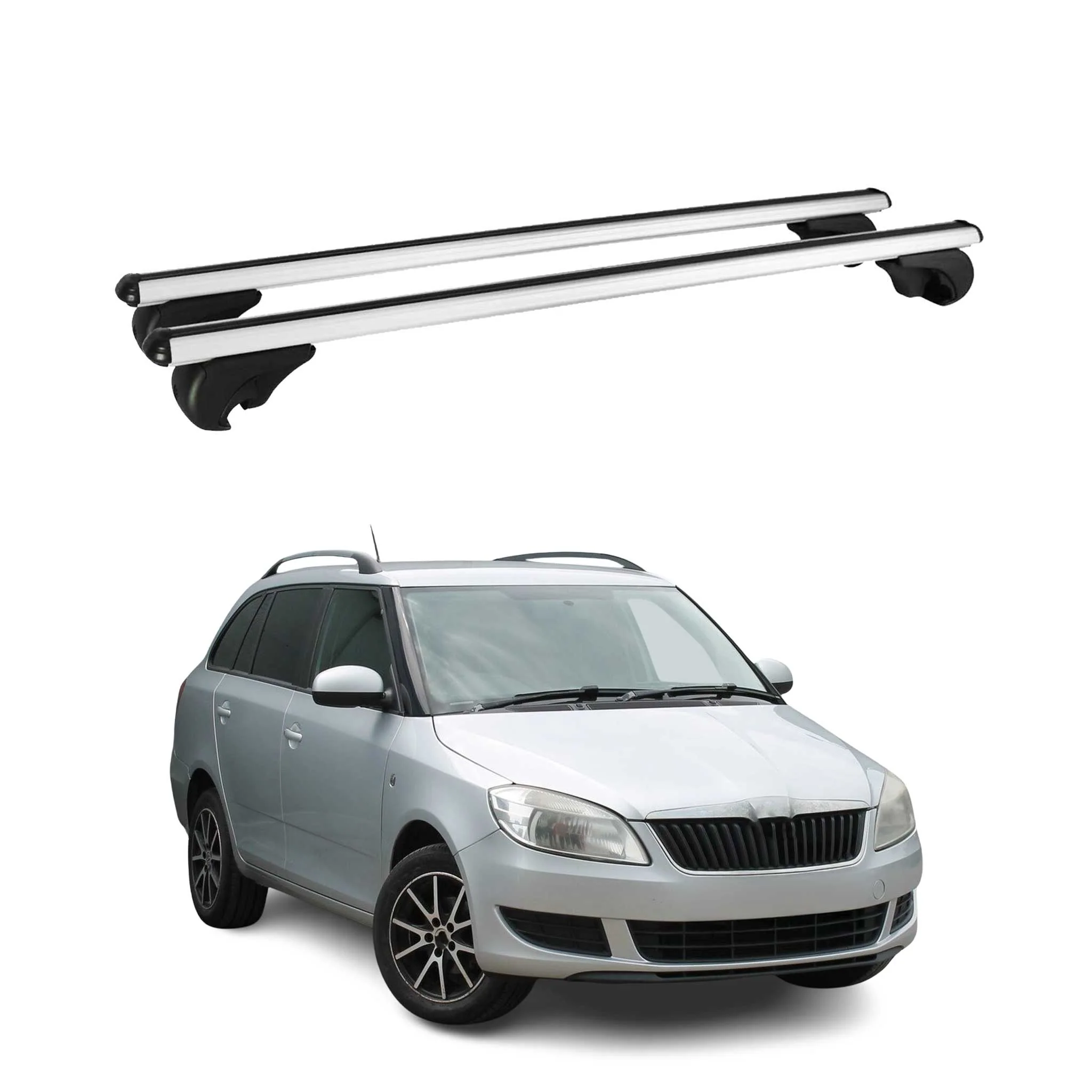 Dachträger Grundtäger für Skoda Fabia mk2 Schrägheck 2007-2014 75kg Alu Grau 2x