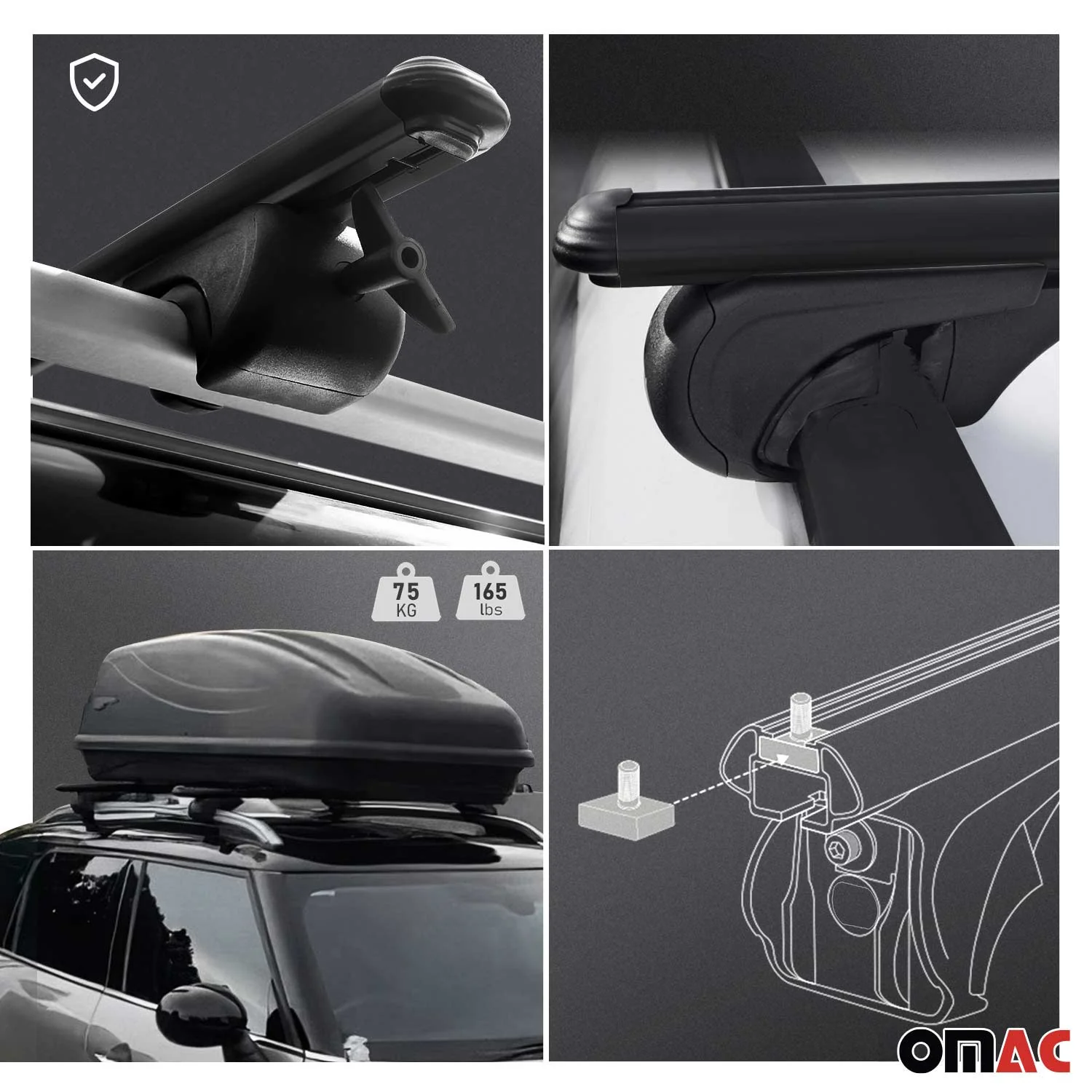 Dachträger Grundtäger für Mercedes GLE W166 2015-2019 75kg Alu Schwarz 2tlg - Image 4